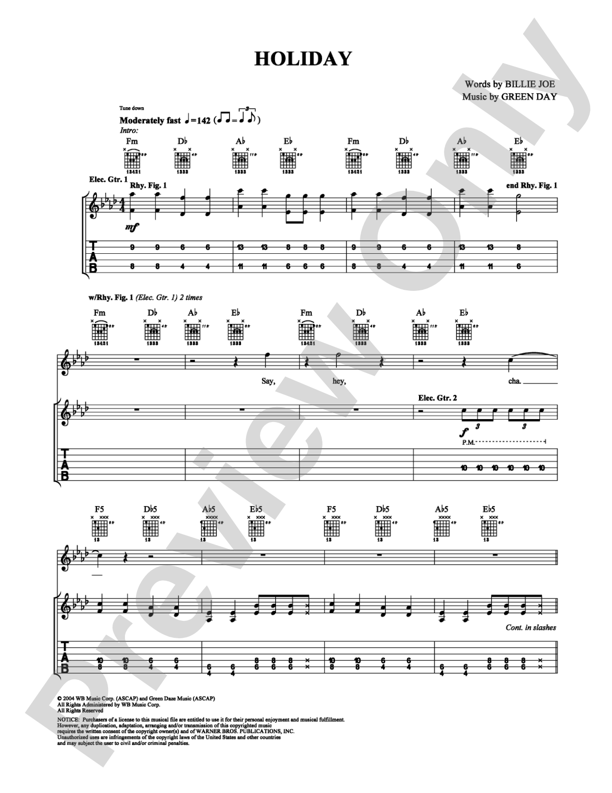 Holiday: Guitar TAB Digital Sheet Music