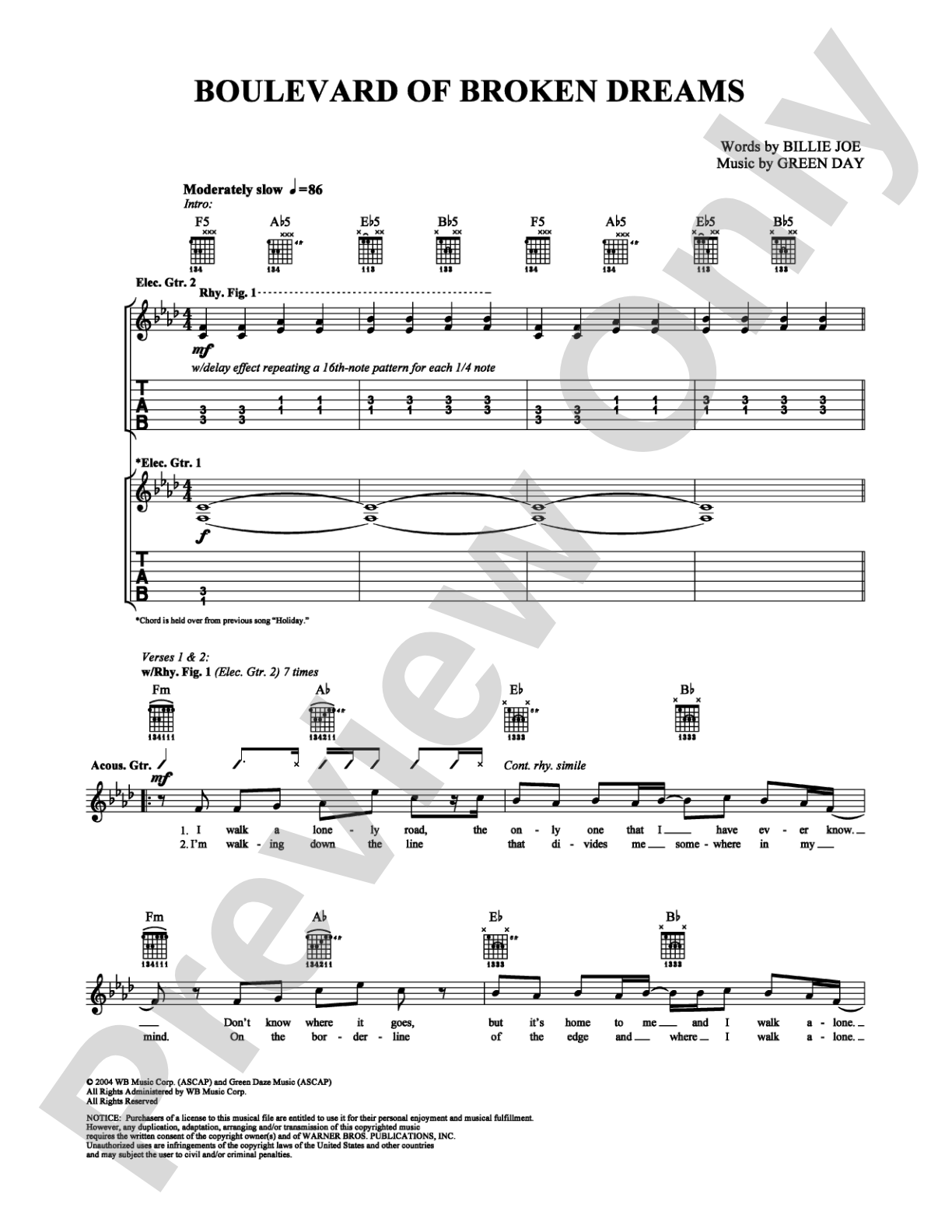 Boulevard of Broken Dreams: Guitar TAB Digital Sheet Music