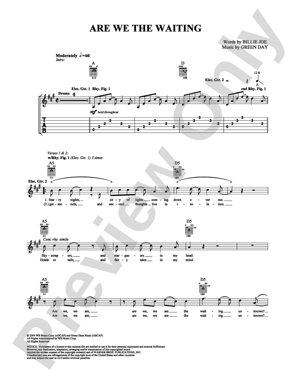 Are We The Waiting: Guitar TAB Digital Sheet Music