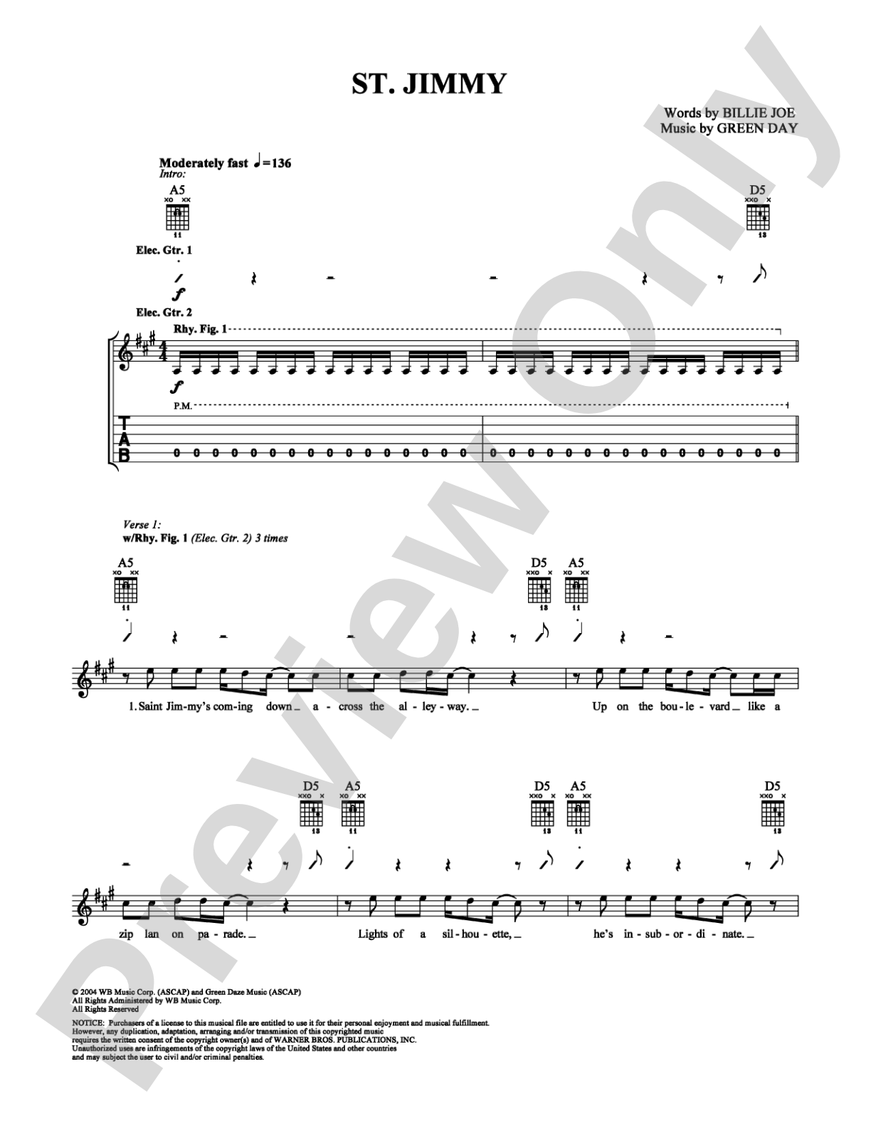 St. Jimmy: Guitar TAB Digital Sheet Music