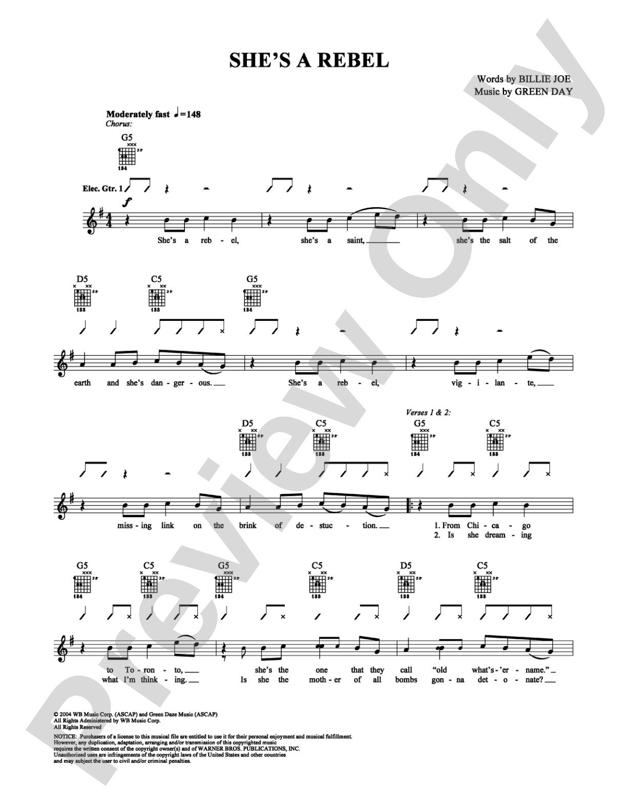 She's A Rebel: Guitar TAB Digital Sheet Music