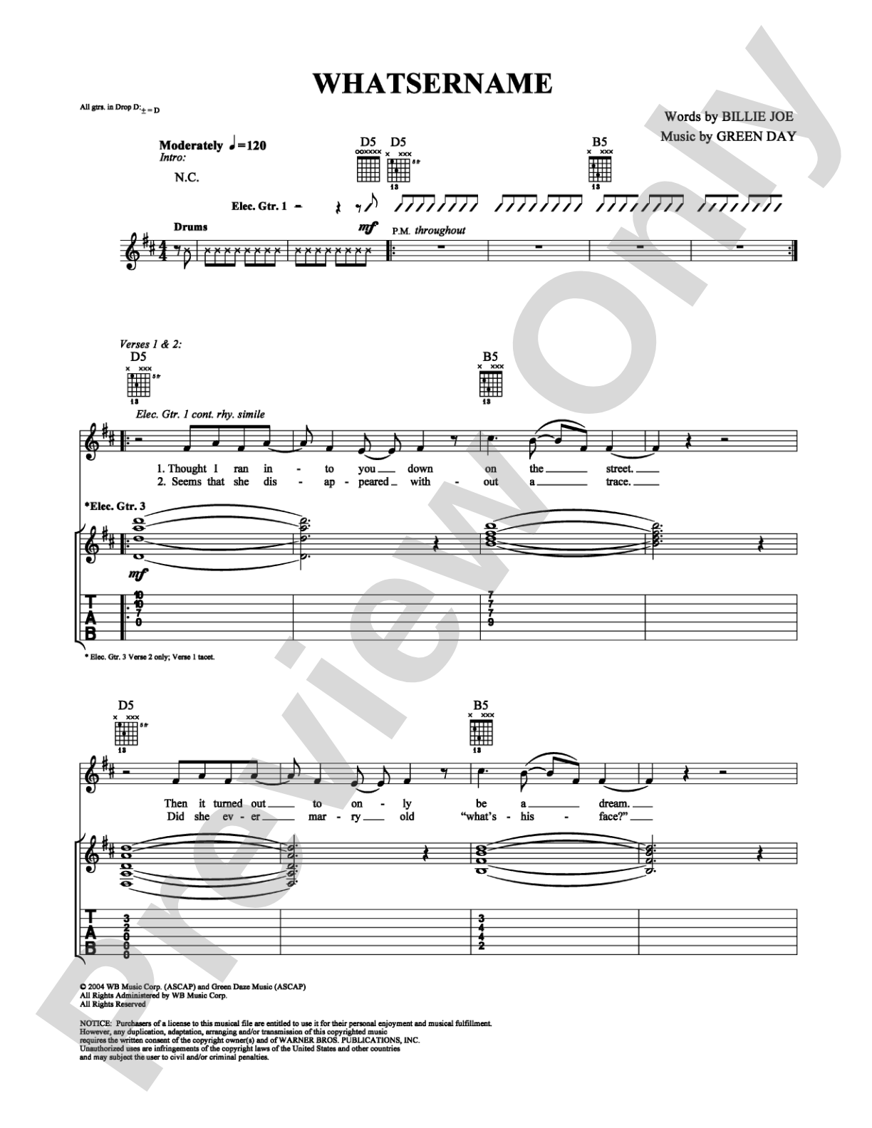 Whatsername: Guitar TAB Digital Sheet Music