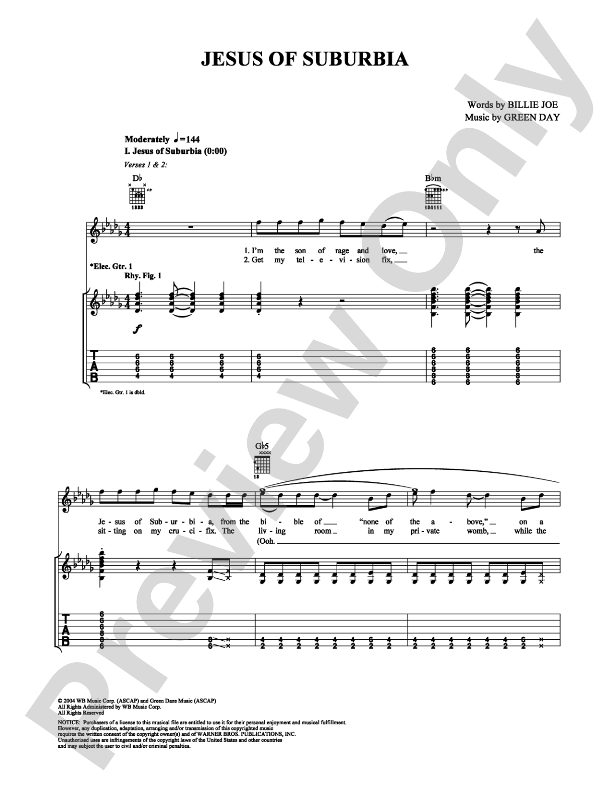 Jesus of Suburbia: Guitar TAB Digital Sheet Music