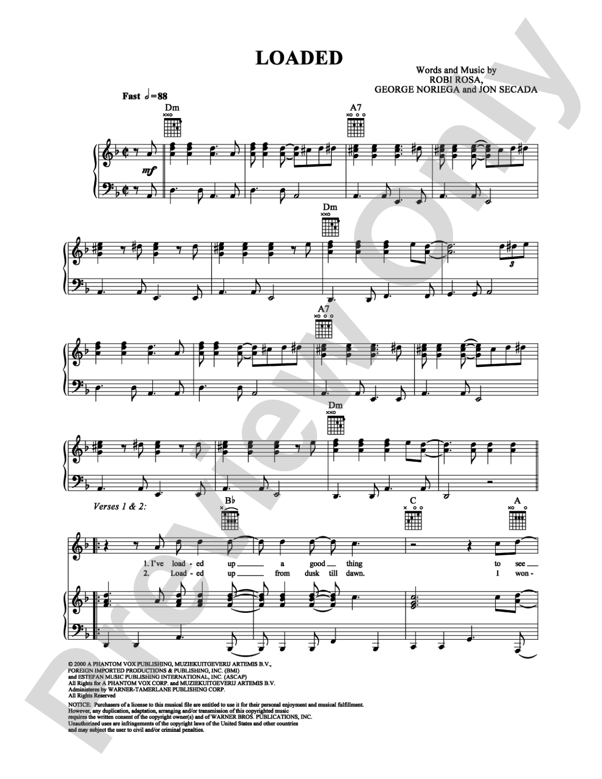 Loaded: Piano/Vocal/Chords Digital Sheet Music