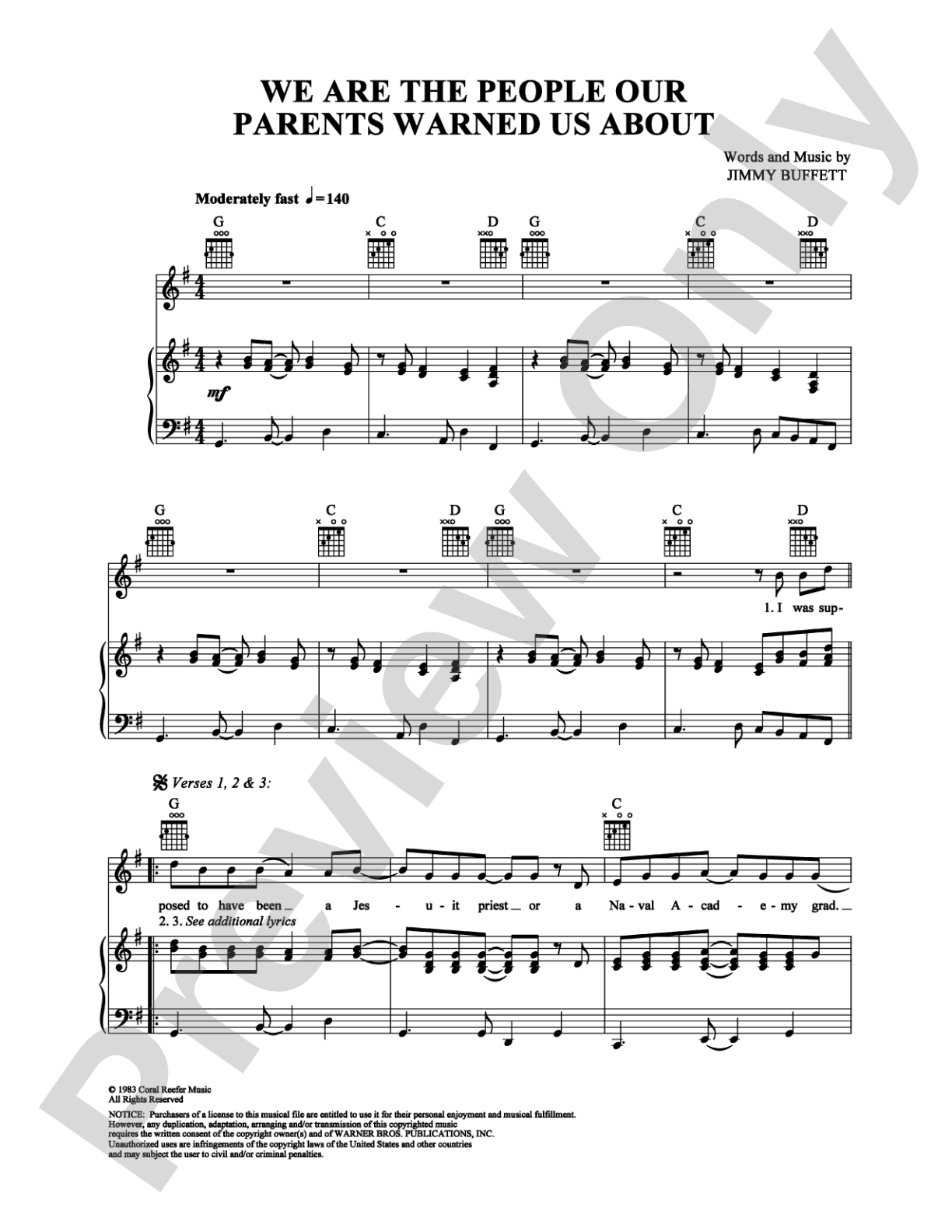 We Are the People Our Parents Warned Us About: Piano/Vocal/Chords Digital Sheet Music