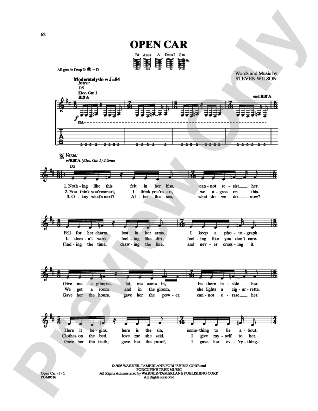 Open Car: Guitar TAB Digital Sheet Music