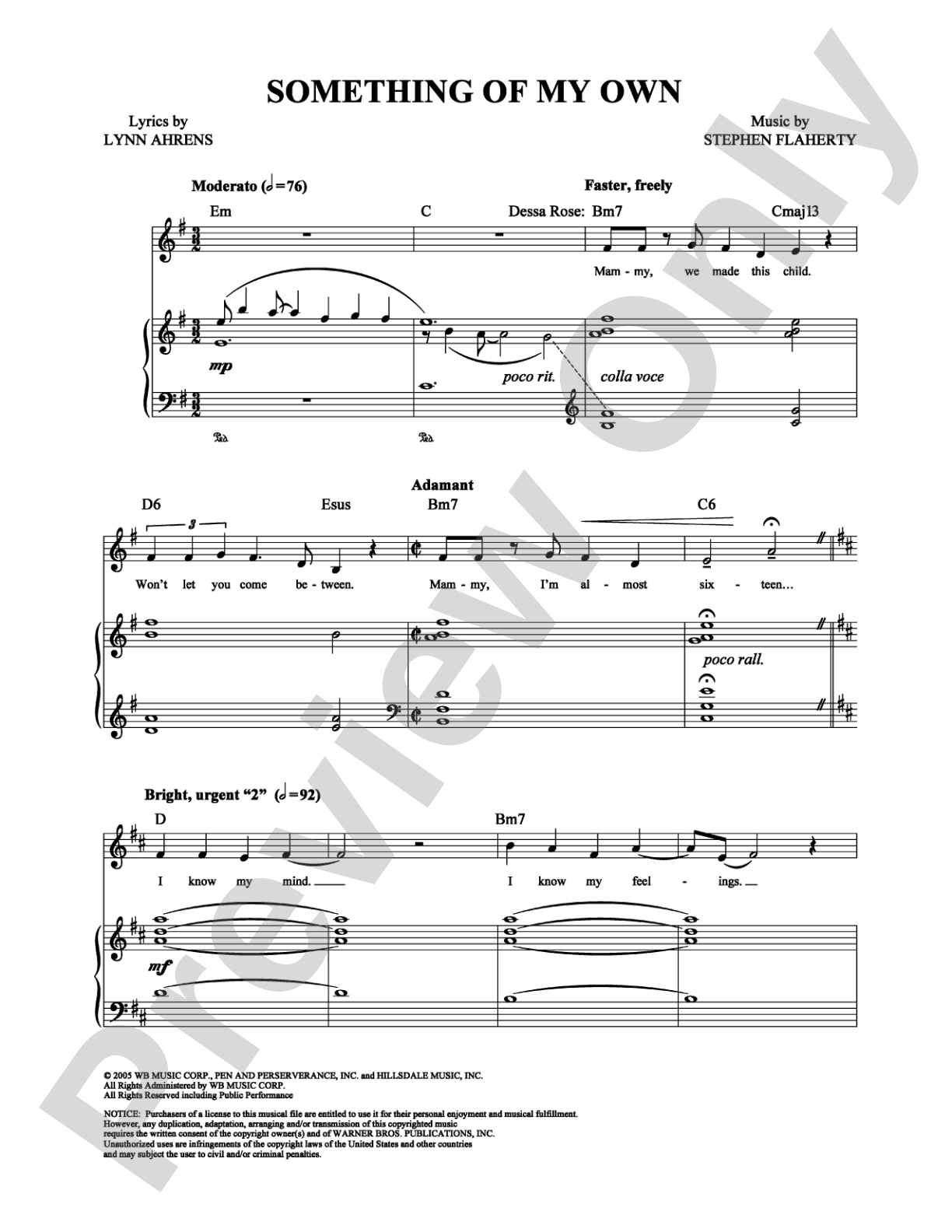 Something of My Own: Piano/Vocal/Chords Digital Sheet Music