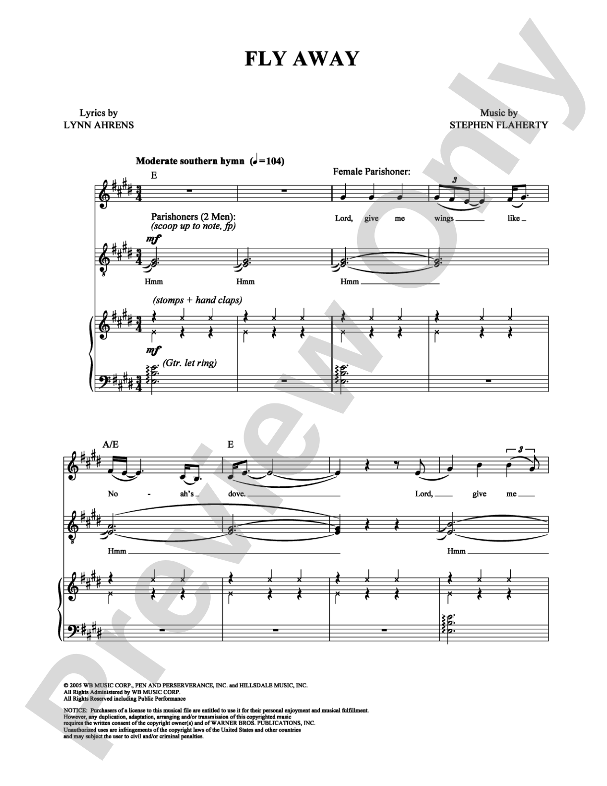 Fly Away: Piano/Vocal/Chords Digital Sheet Music