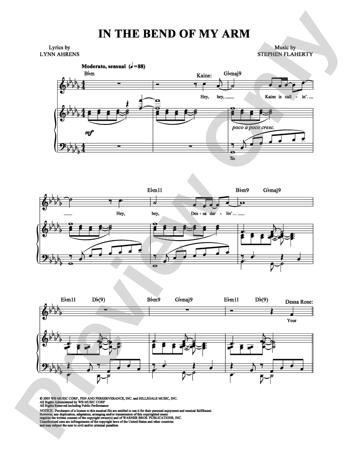 In the Bend of My Arm: Piano/Vocal/Chords Digital Sheet Music