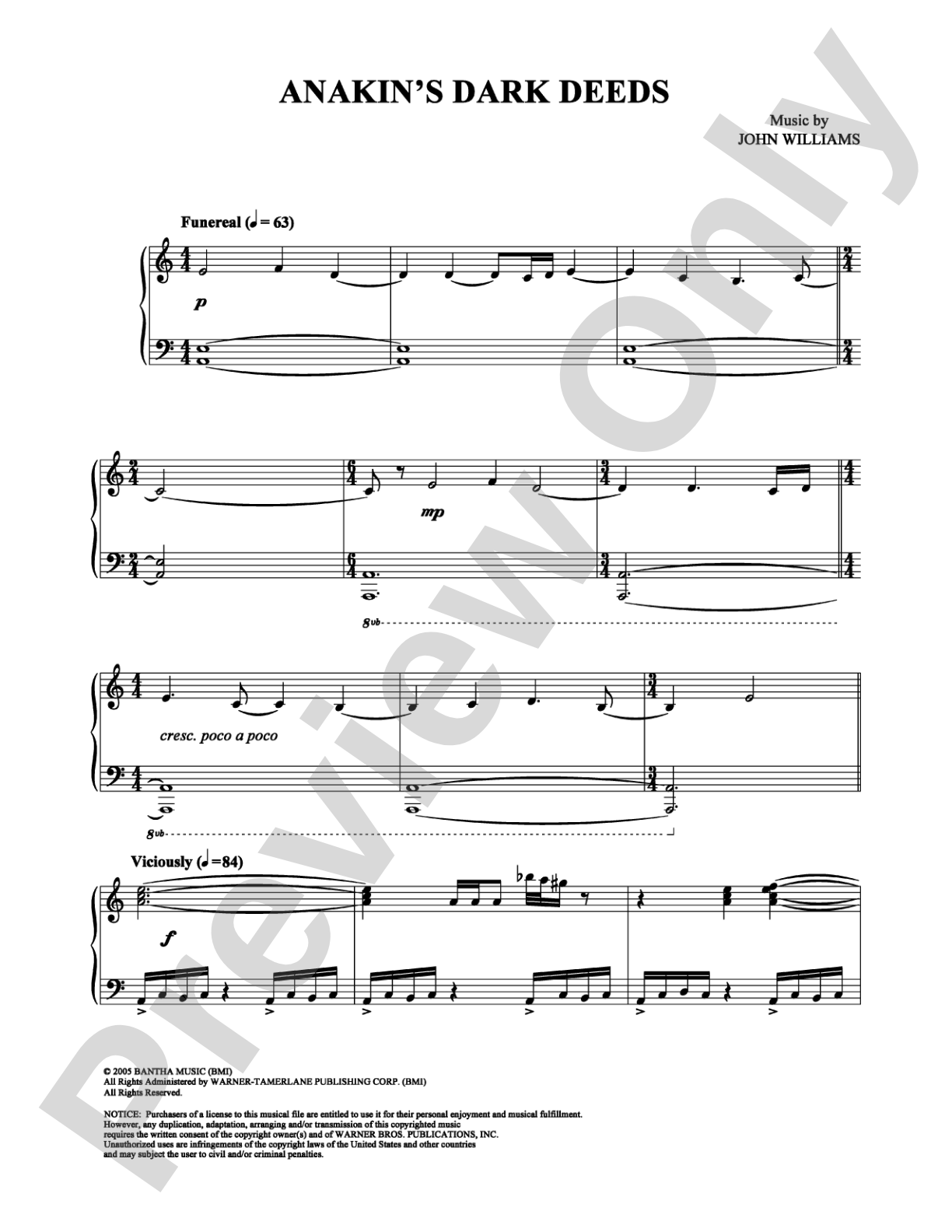 Anakin's Dark Deeds: Piano Digital Sheet Music