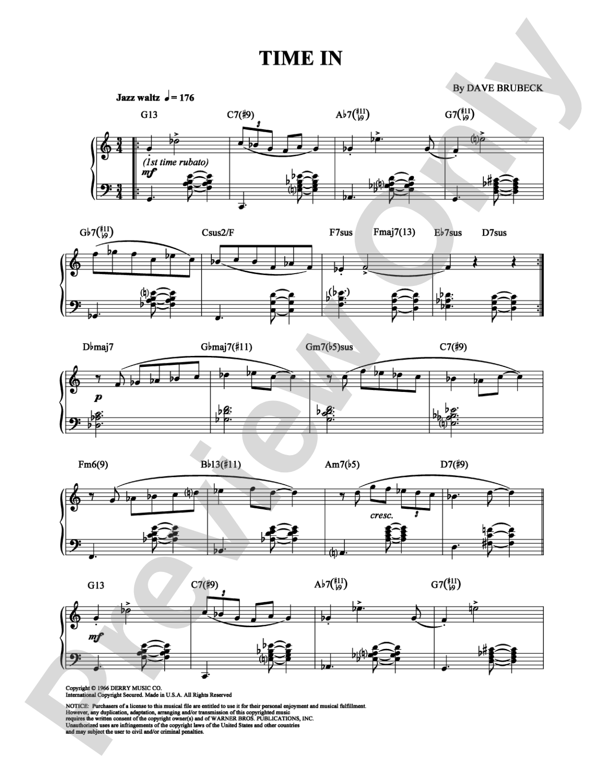 Time In: Piano Digital Sheet Music