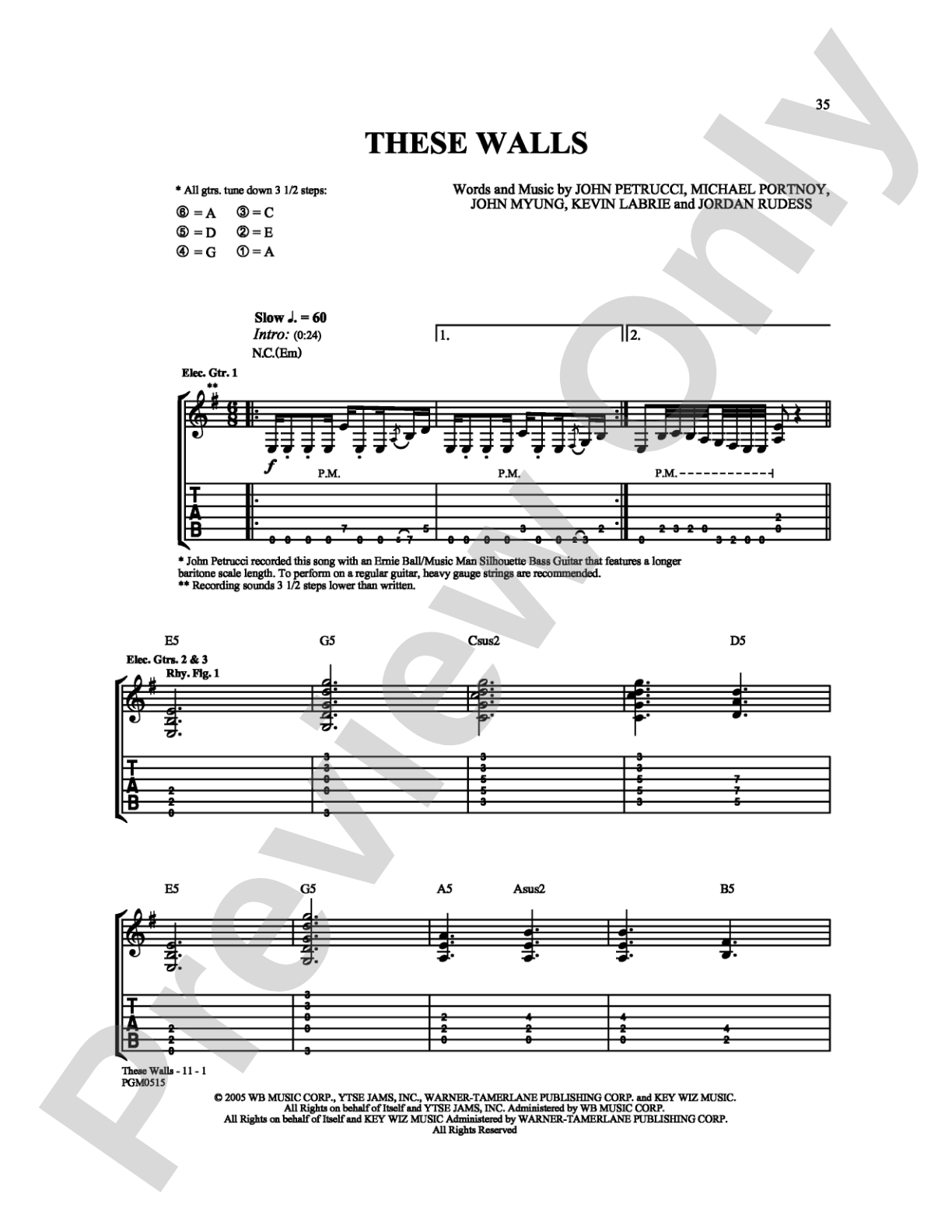These Walls: Guitar TAB Digital Sheet Music