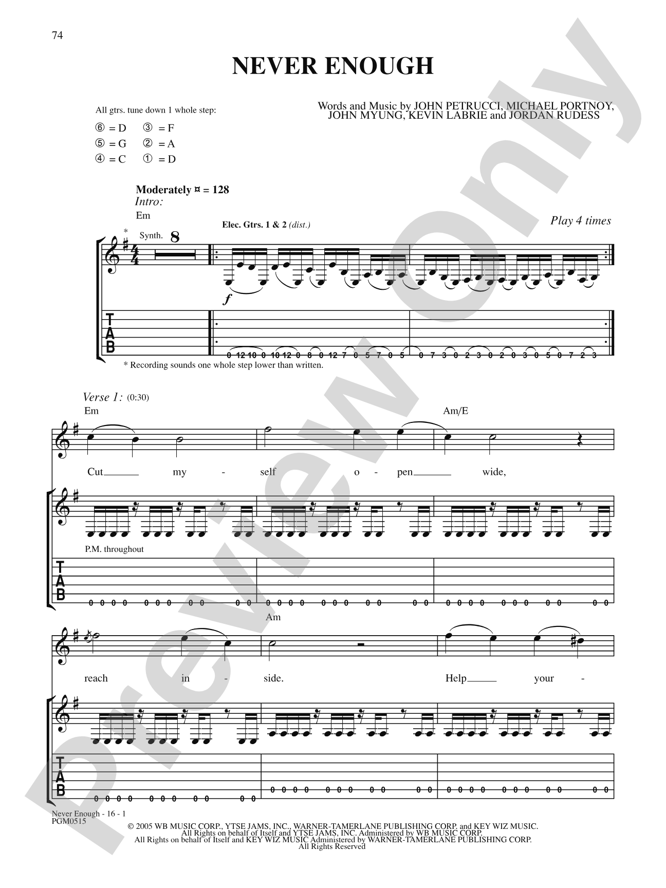 Never Enough: Authentic Guitar TAB