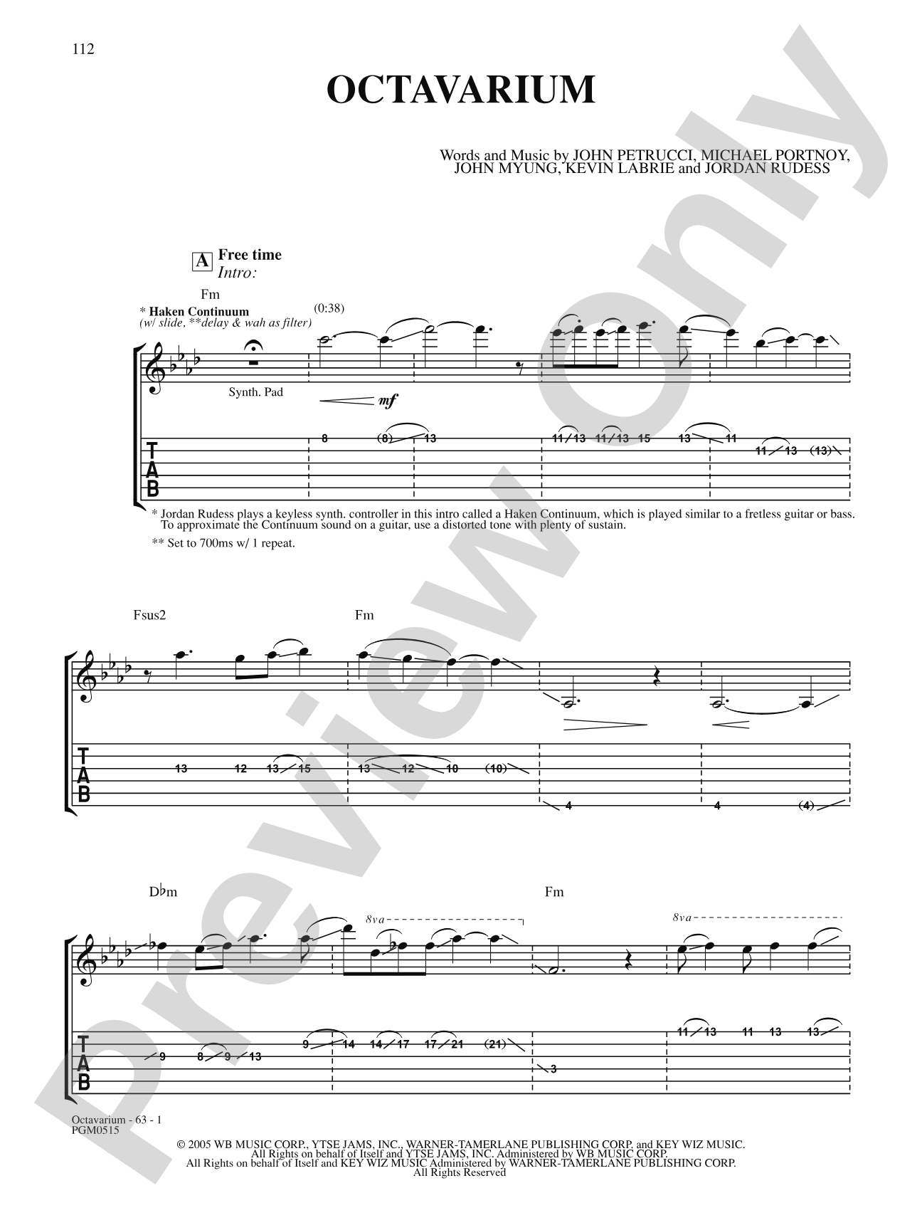 輸入楽譜 DREAM THEATER OCTAVARIUM ギタータブ譜集 Octavarium: Authentic Guitar TAB | Dream Theater | Digital Sheet
