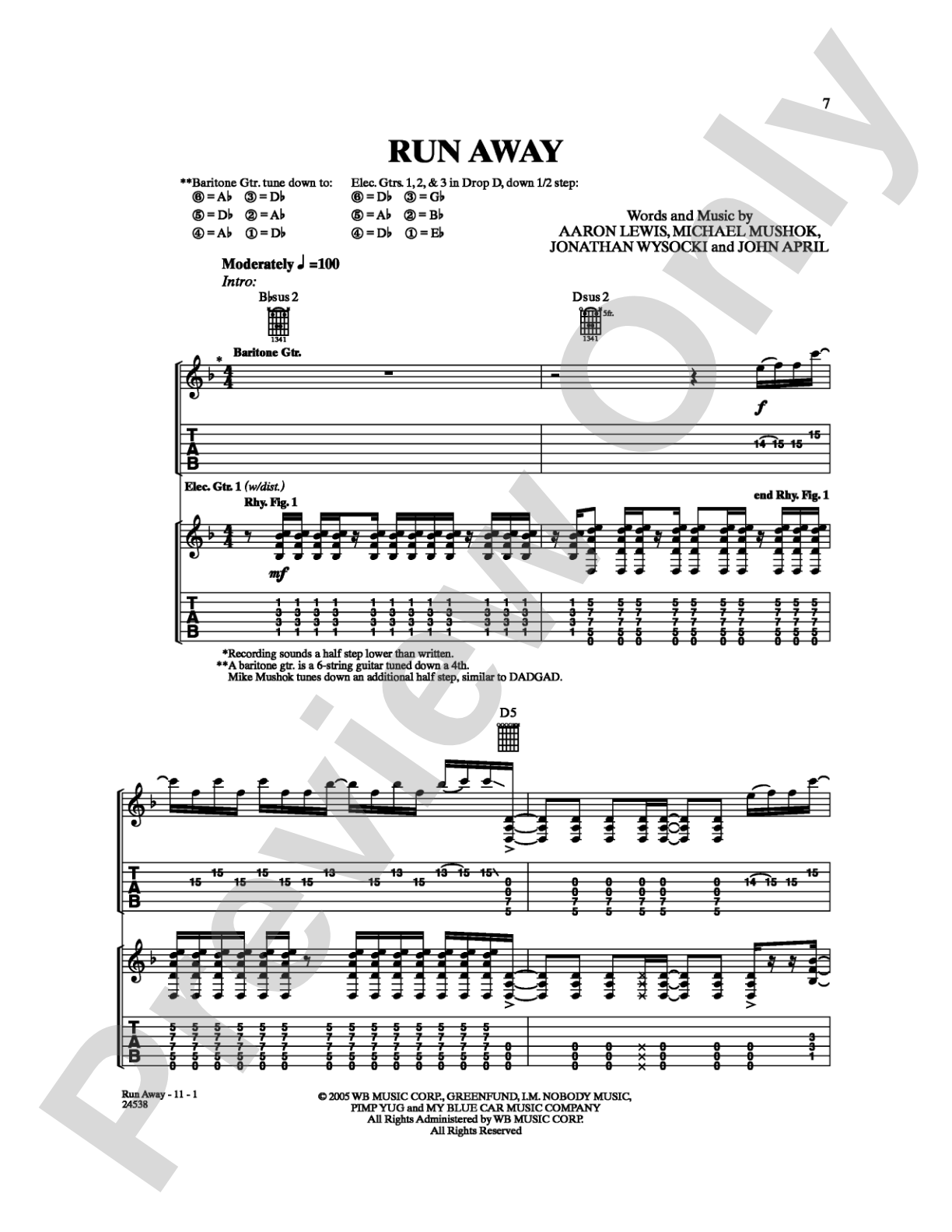 Run Away: Guitar TAB Digital Sheet Music