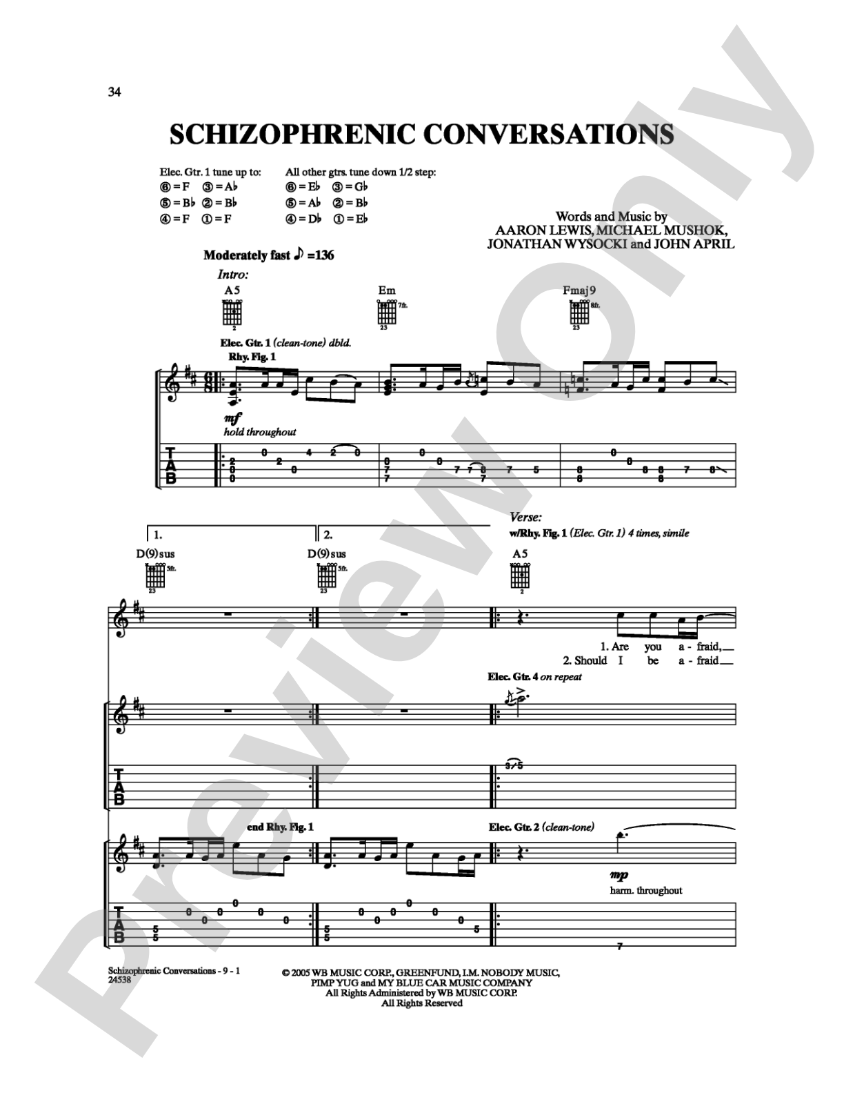 Schizophrenic Conversations: Guitar TAB Digital Sheet Music