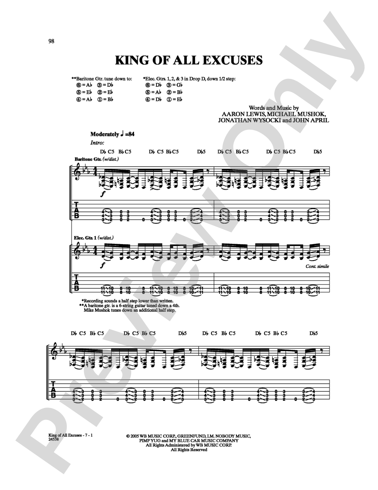 King of All Excuses: Guitar TAB Digital Sheet Music