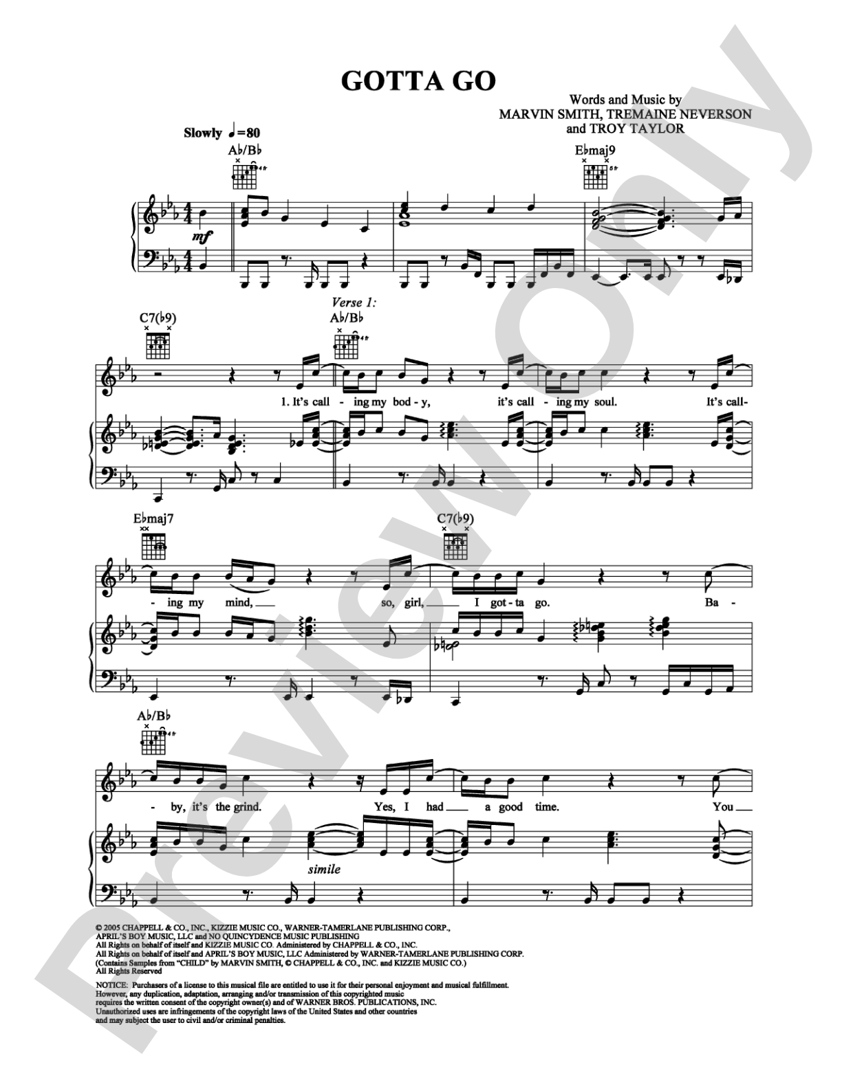 Gotta Go: Piano/Vocal/Chords Digital Sheet Music