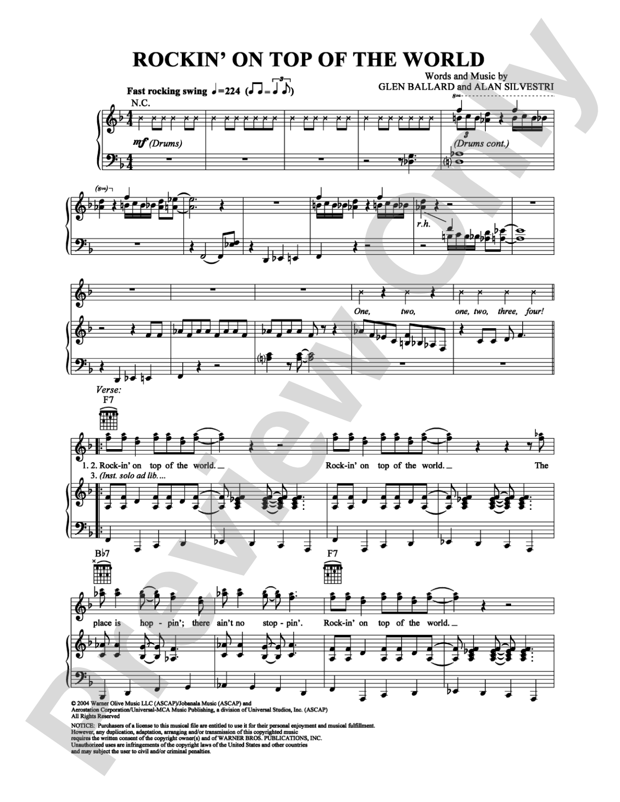 Rockin' on Top of the World: Piano/Vocal/Chords Digital Sheet Music