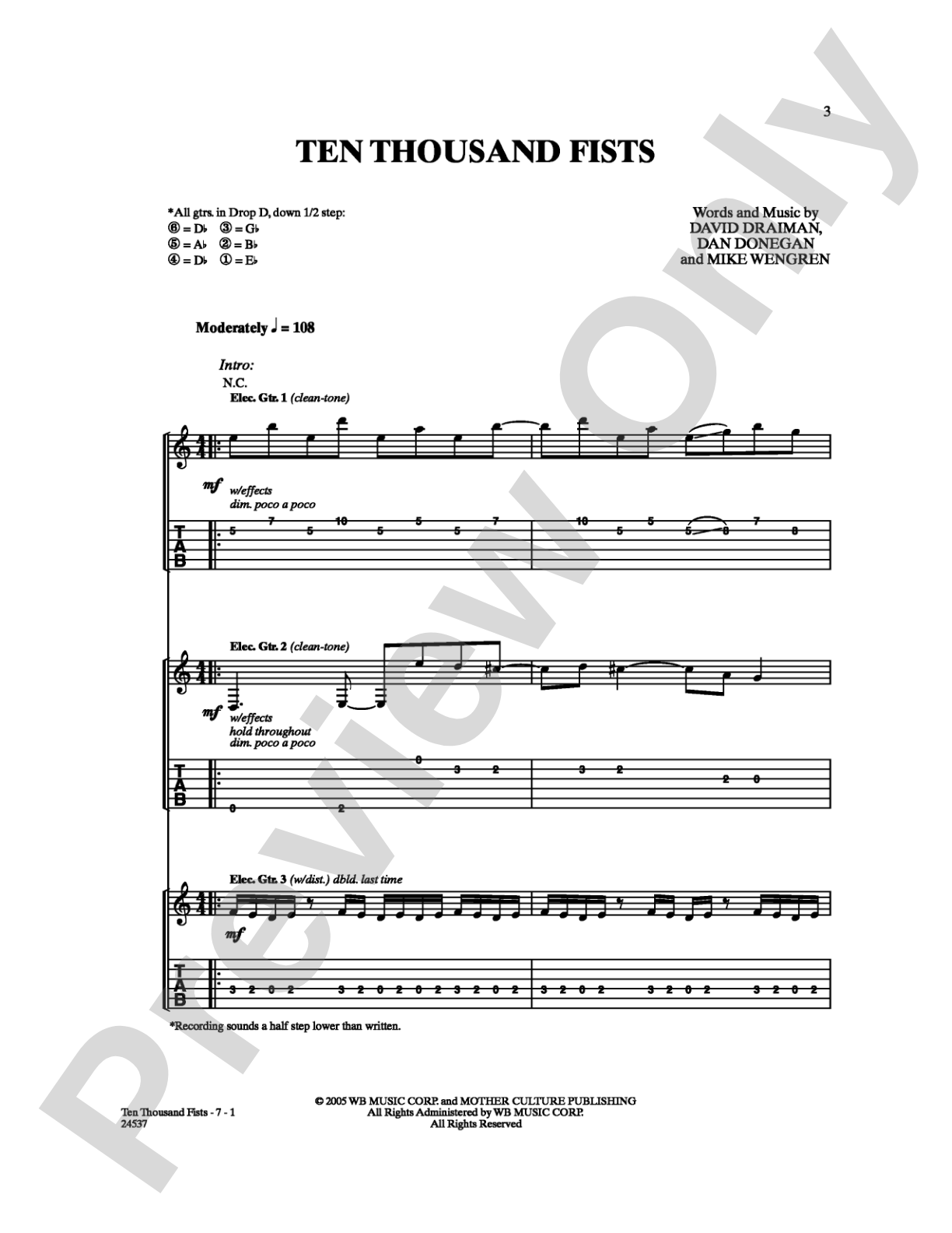 Ten Thousand Fists: Guitar TAB Digital Sheet Music