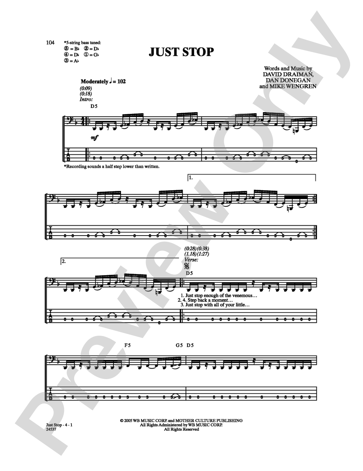Just Stop: Bass TAB Digital Sheet Music