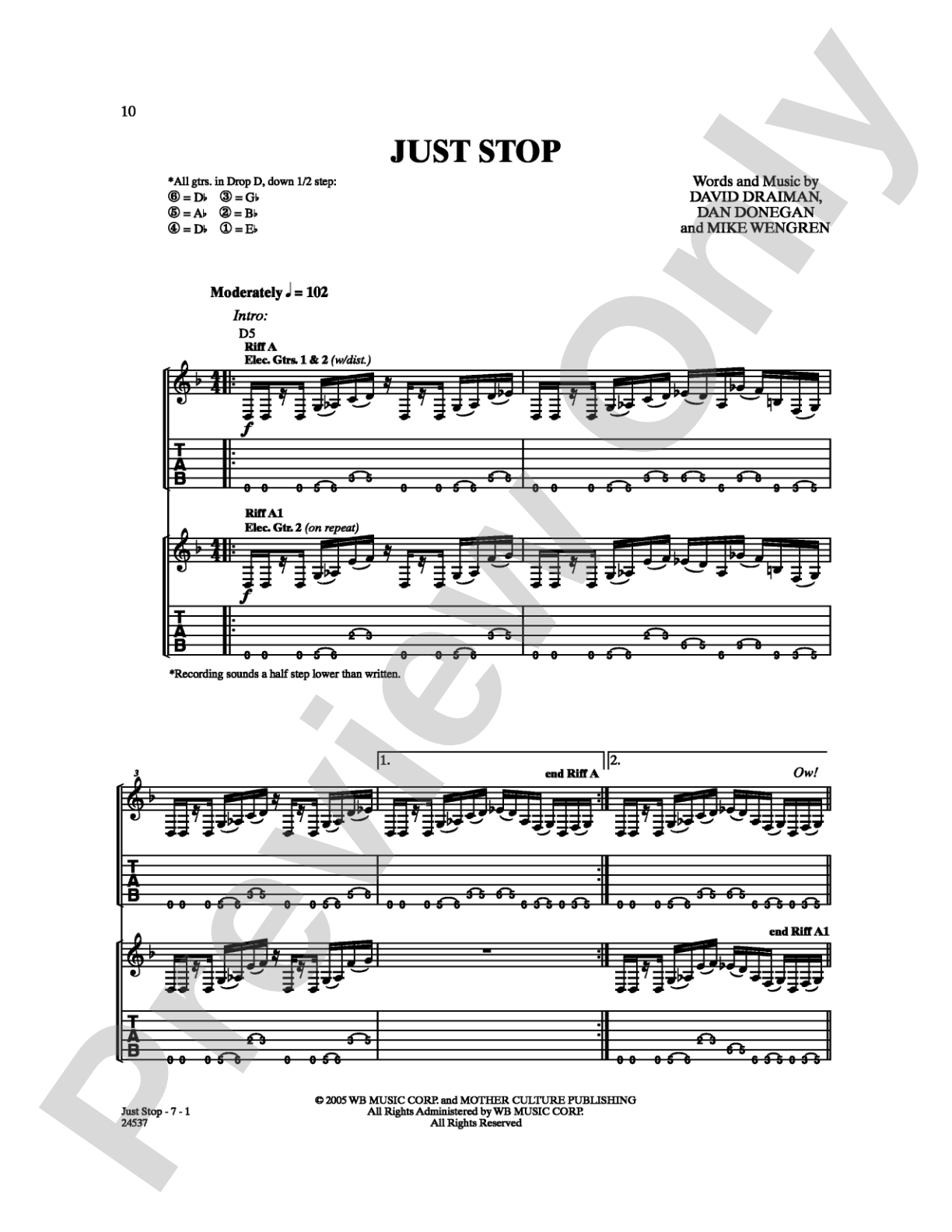 Just Stop: Guitar TAB Digital Sheet Music