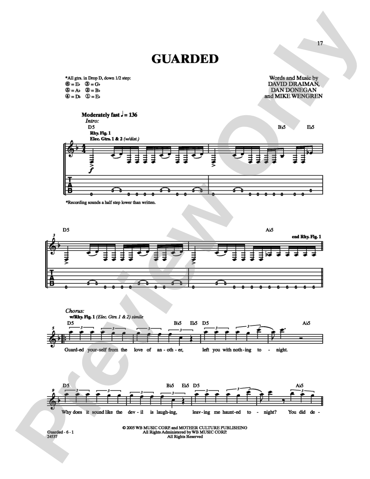 Guarded: Guitar TAB Digital Sheet Music