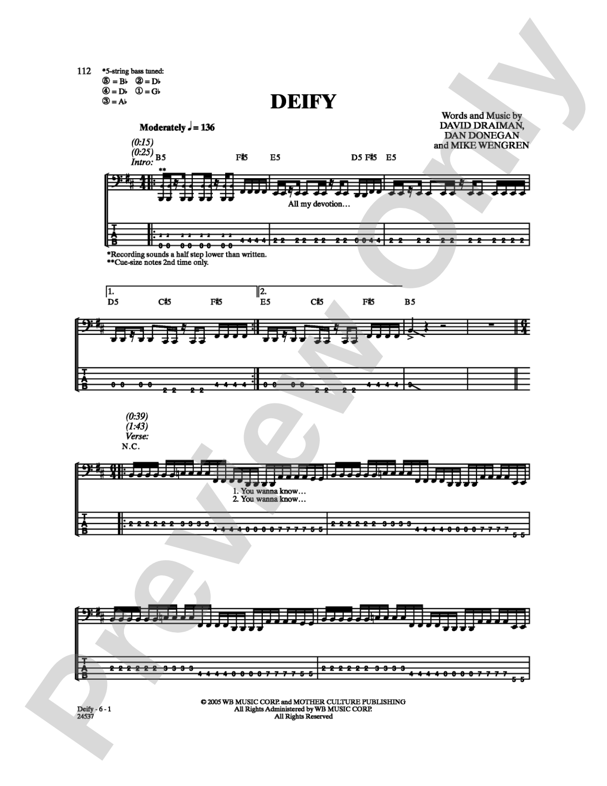 Deify: Bass TAB Digital Sheet Music