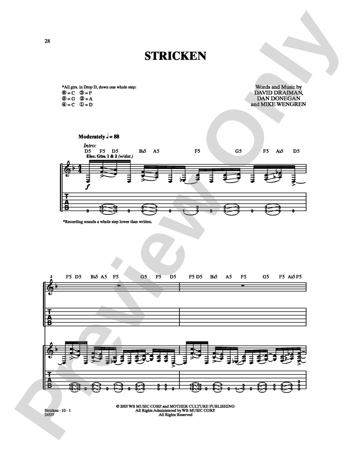 Stricken: Guitar TAB Digital Sheet Music