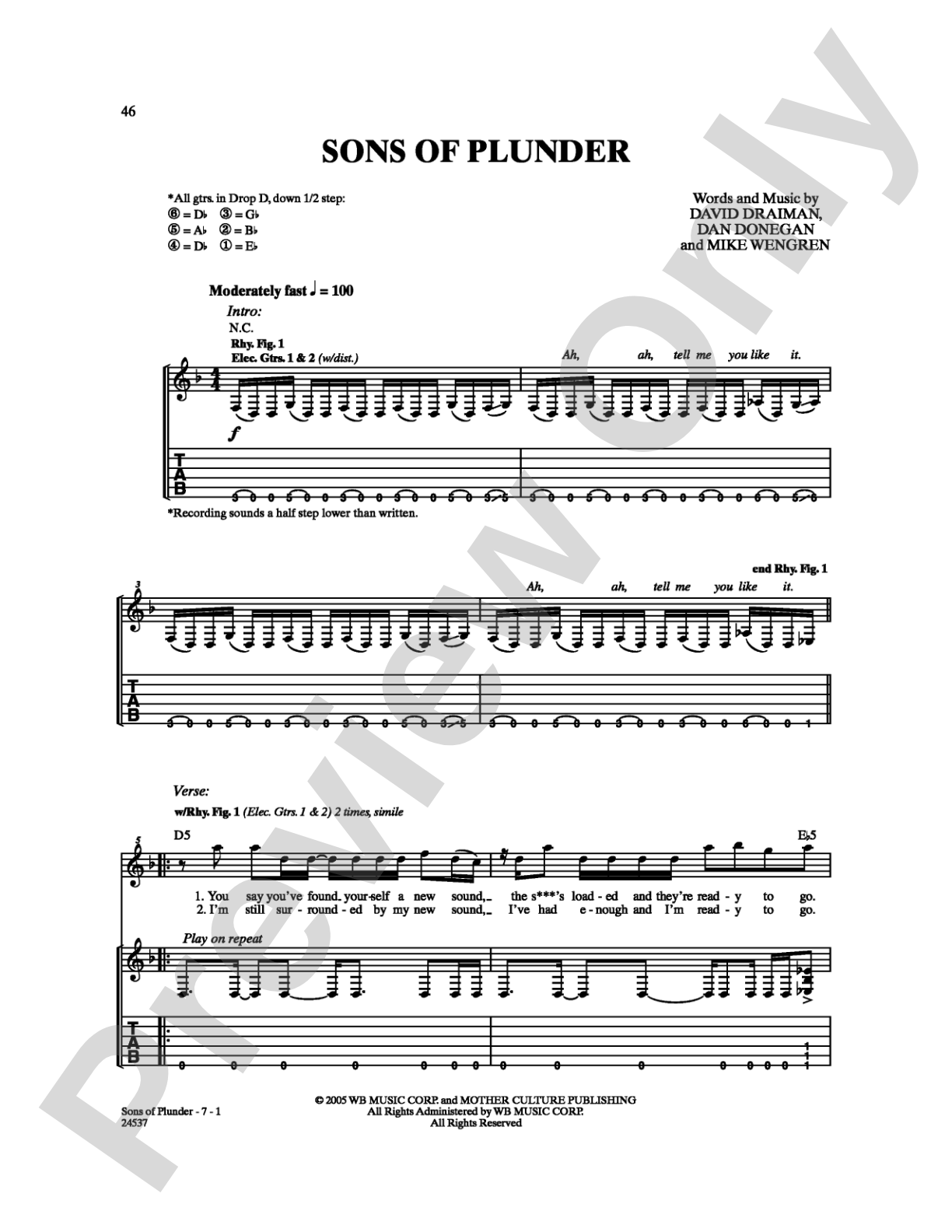 Sons of Plunder: Guitar TAB Digital Sheet Music