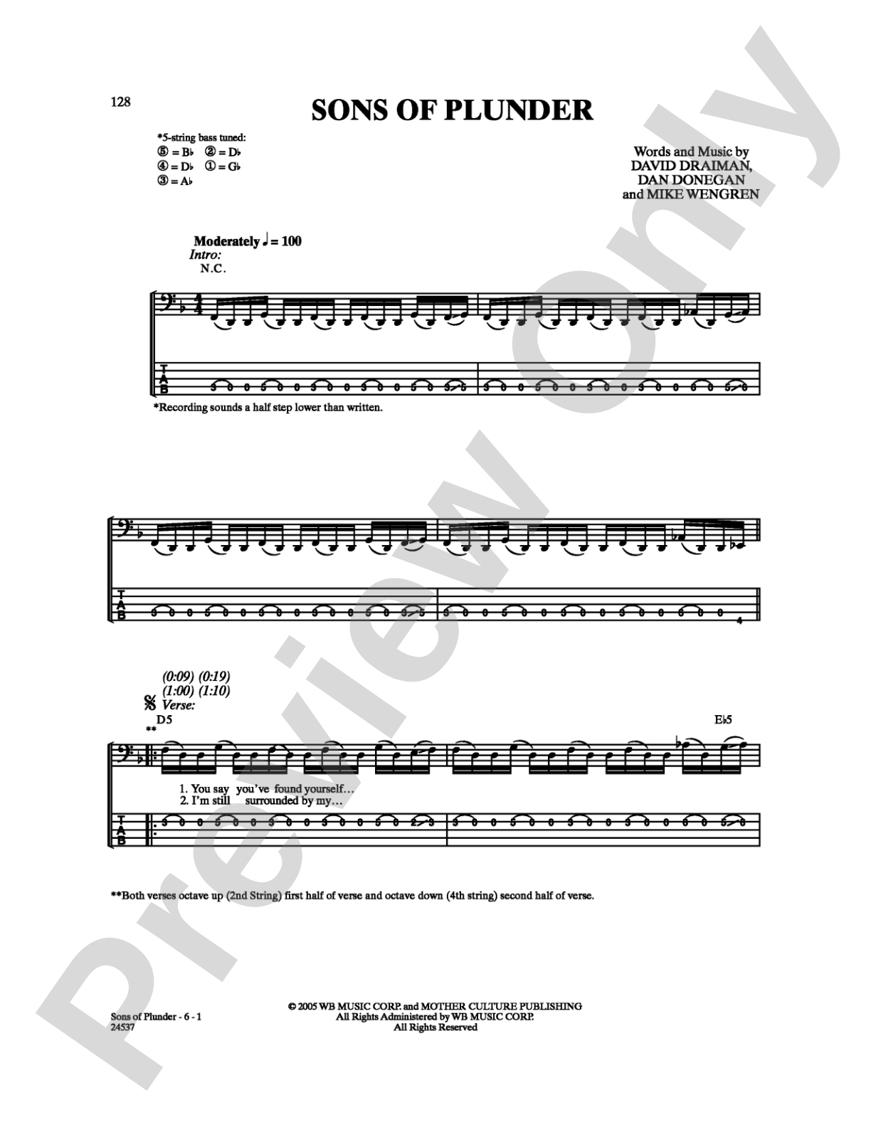 Sons of Plunder: Bass TAB Digital Sheet Music