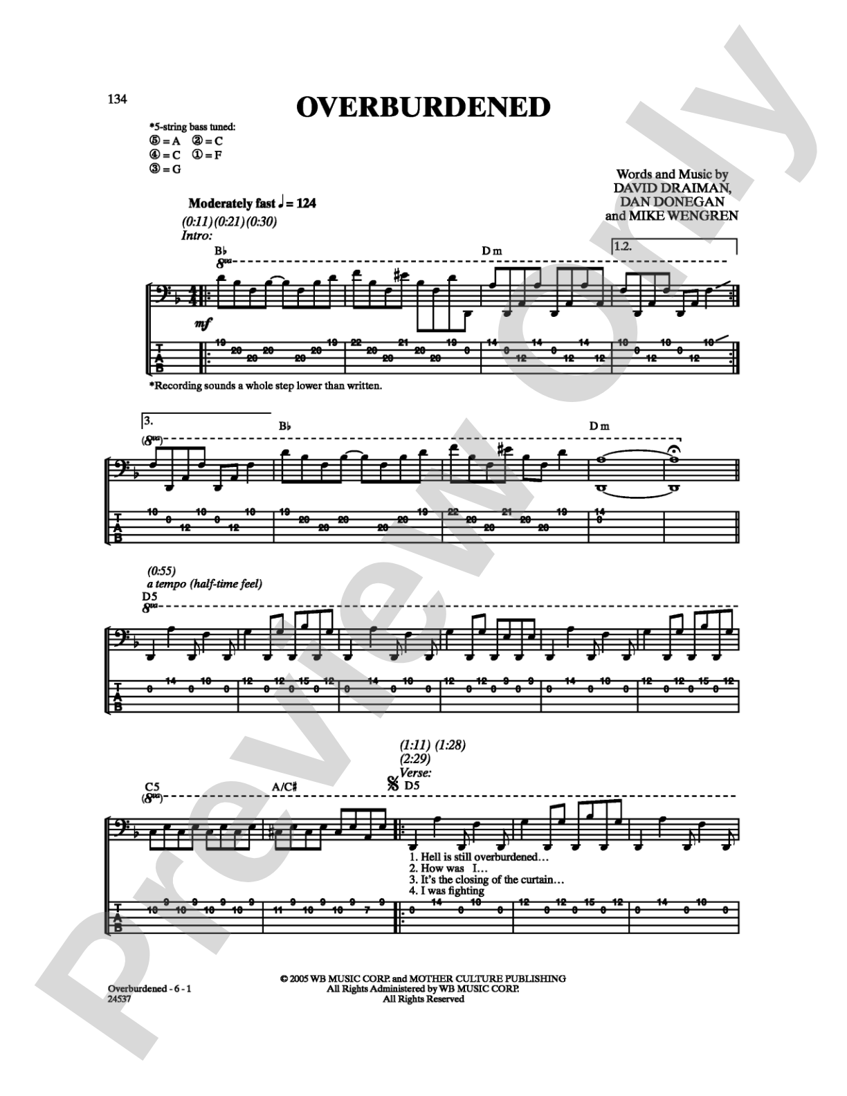 Overburdened: Bass TAB Digital Sheet Music