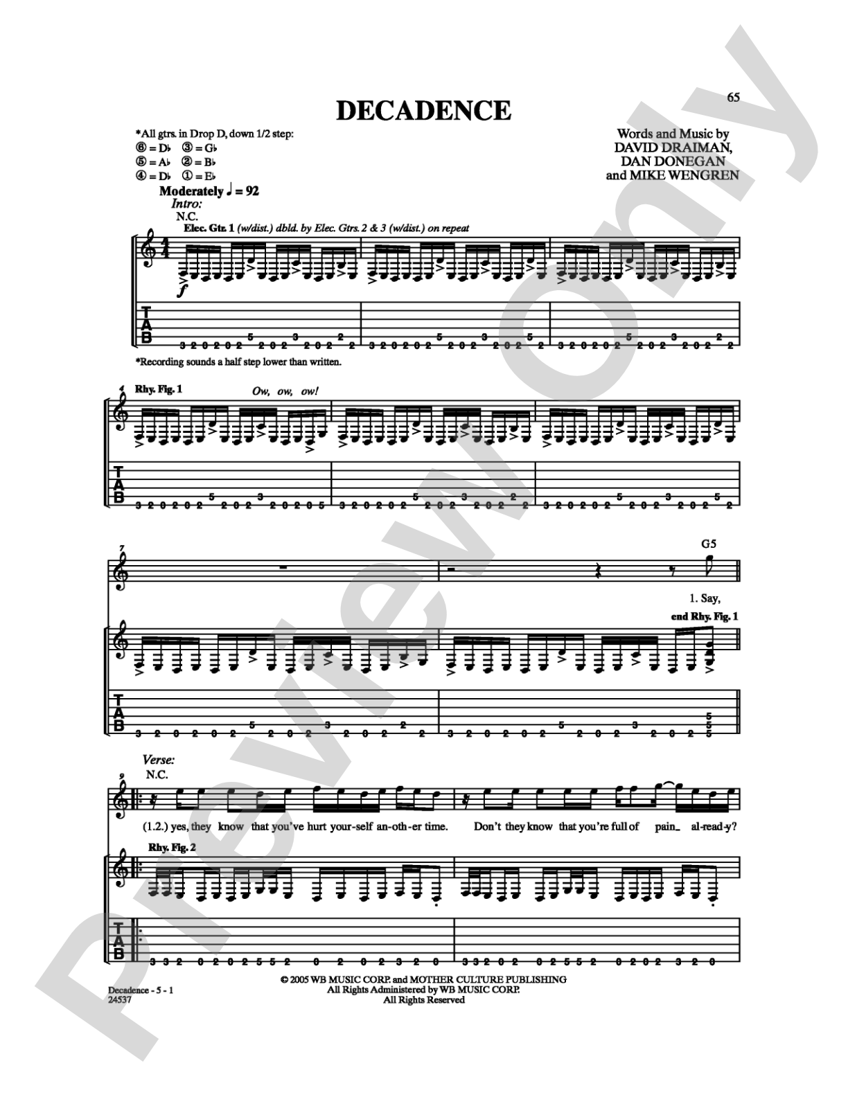 Decadence: Guitar TAB Digital Sheet Music
