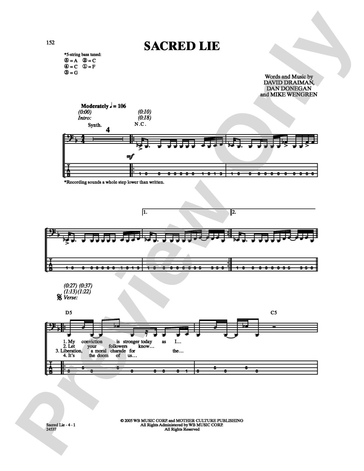 Sacred Lie: Bass TAB Digital Sheet Music