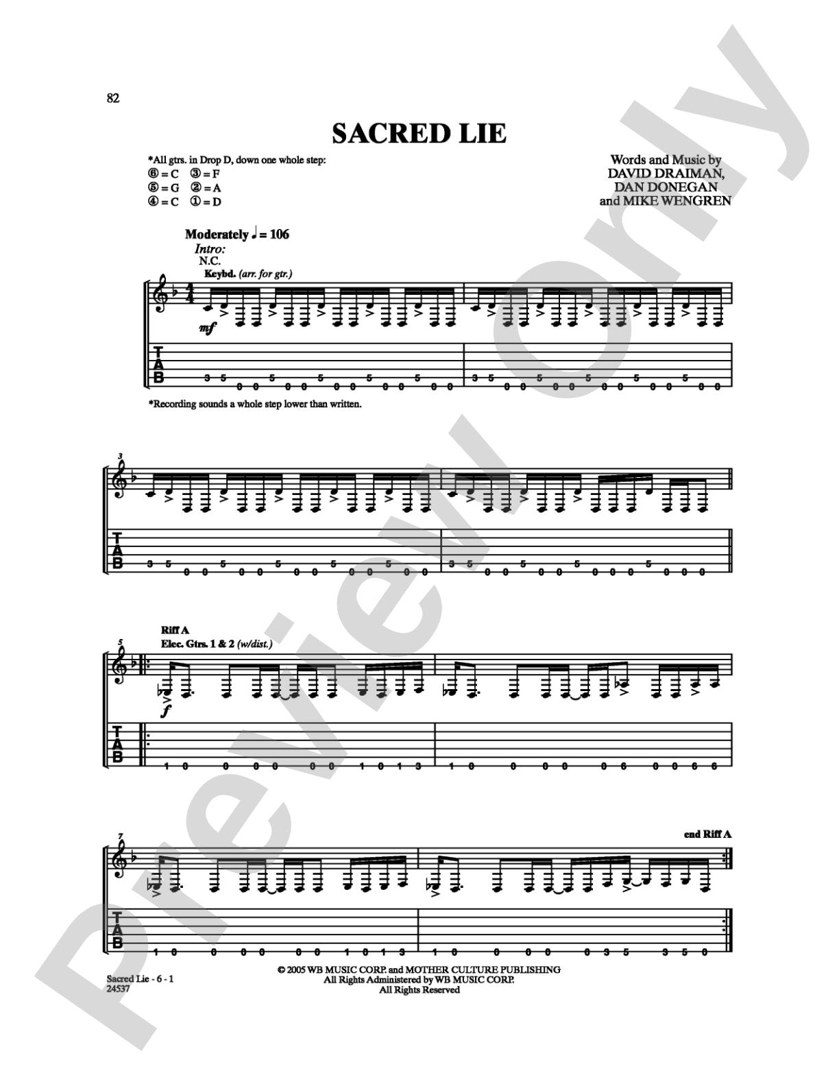 Sacred Lie: Guitar TAB Digital Sheet Music