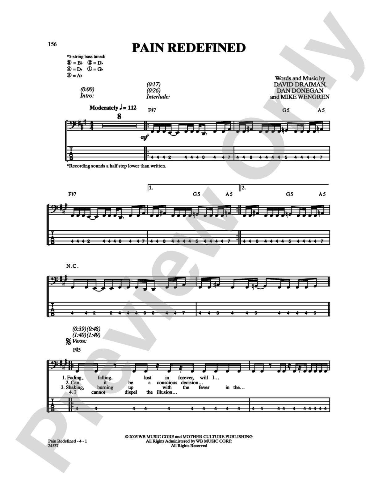 Pain Redefined: Bass TAB Digital Sheet Music