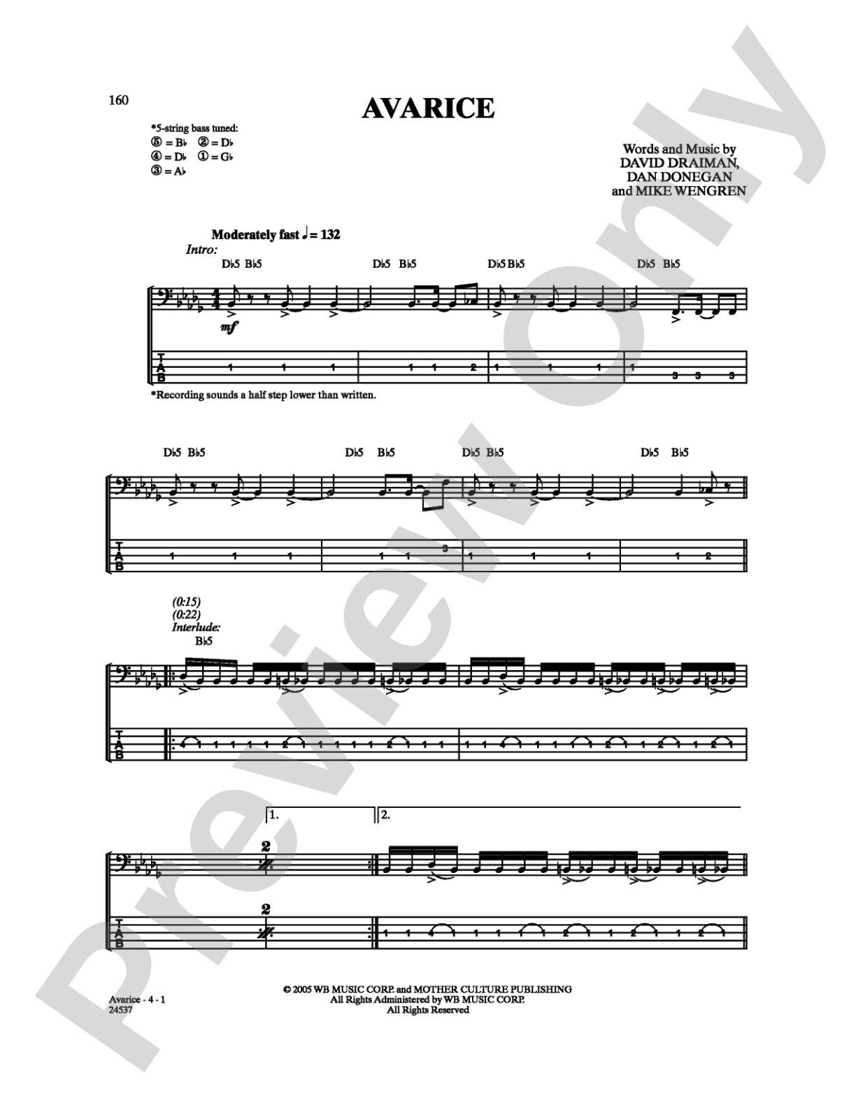 Avarice: Bass TAB Digital Sheet Music