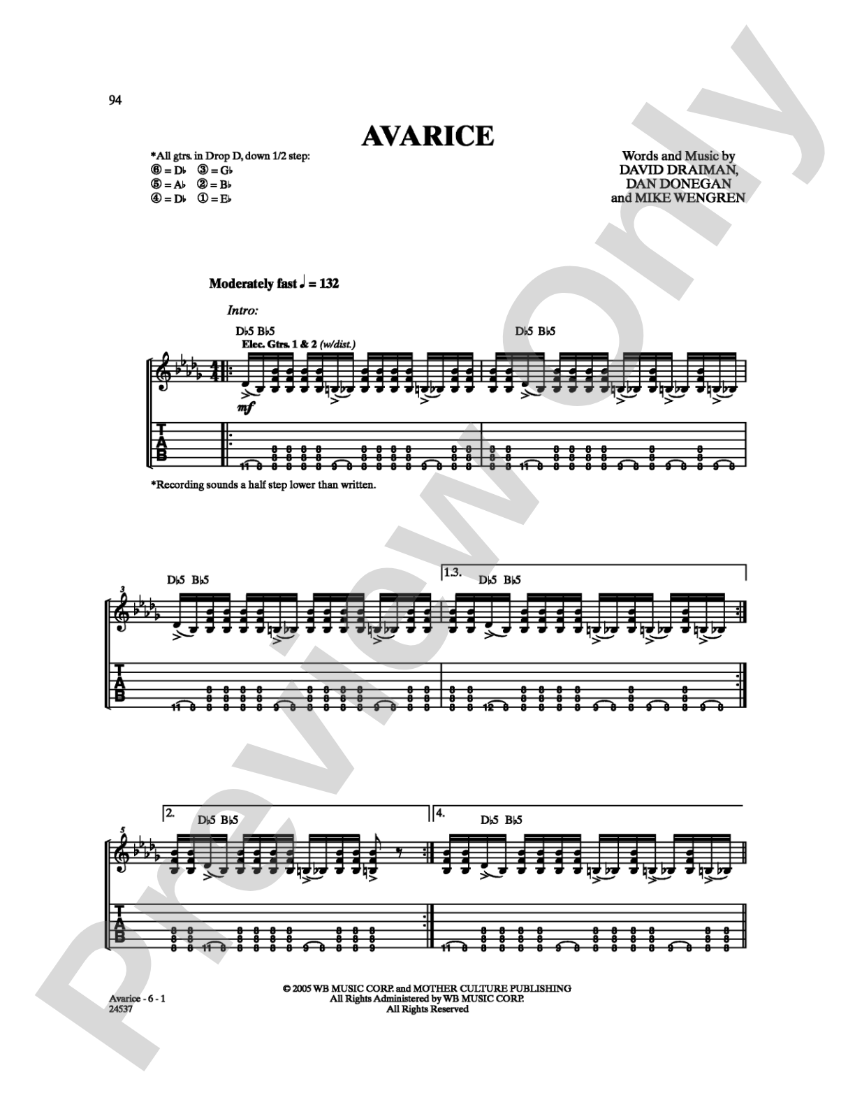 Avarice: Guitar TAB Digital Sheet Music