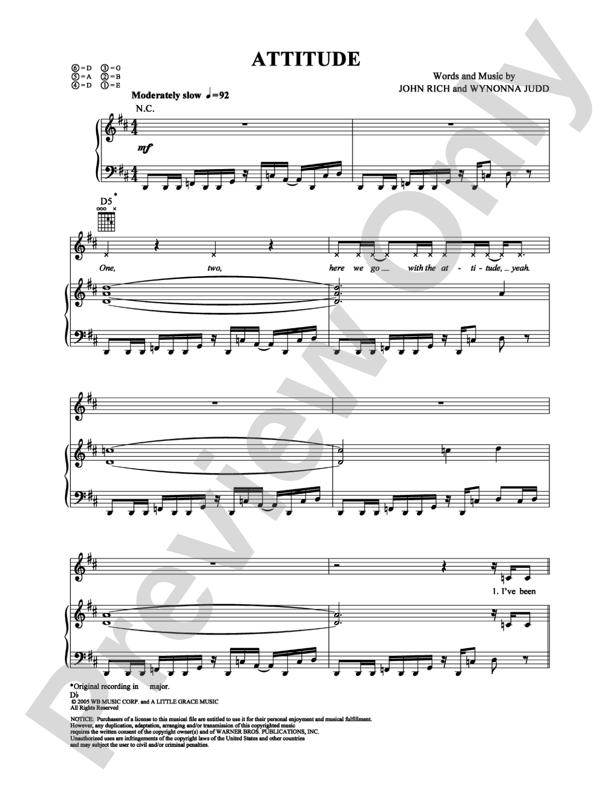 Attitude: Piano/Vocal/Chords Digital Sheet Music