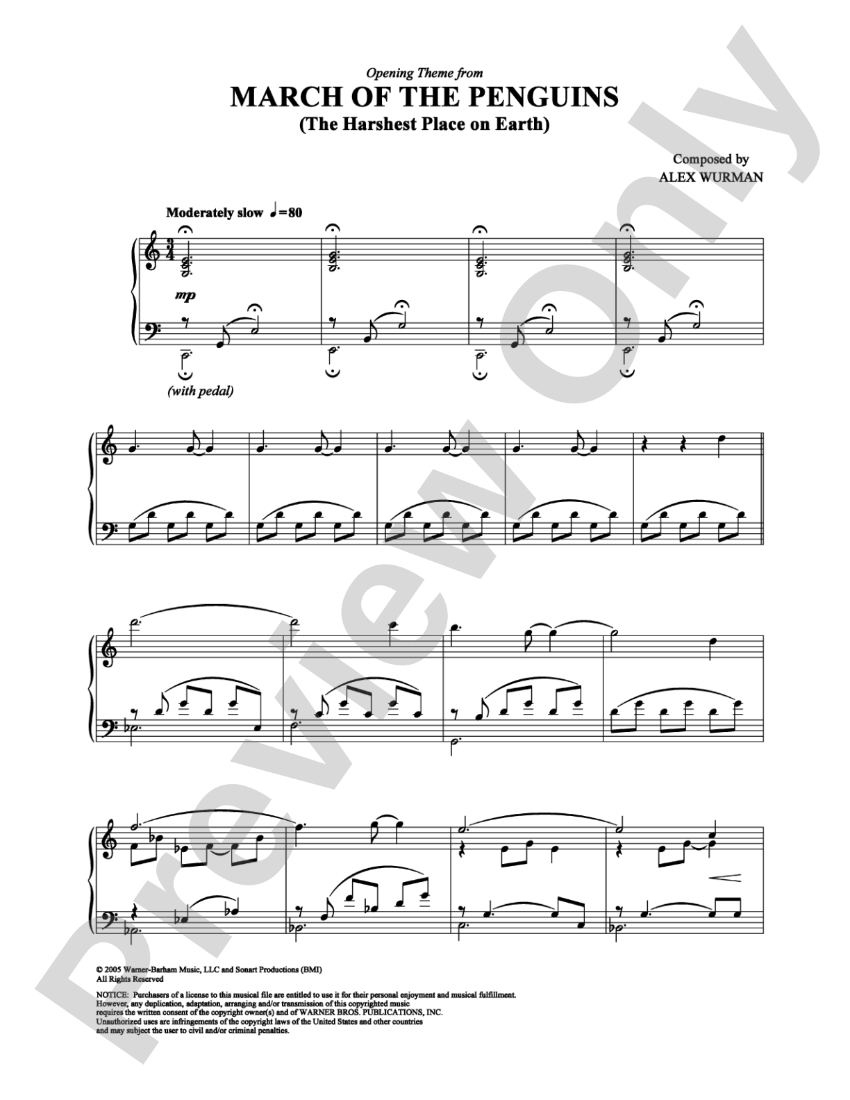 March of the Penguins (Opening Theme): Piano/Vocal/Chords Digital Sheet Music