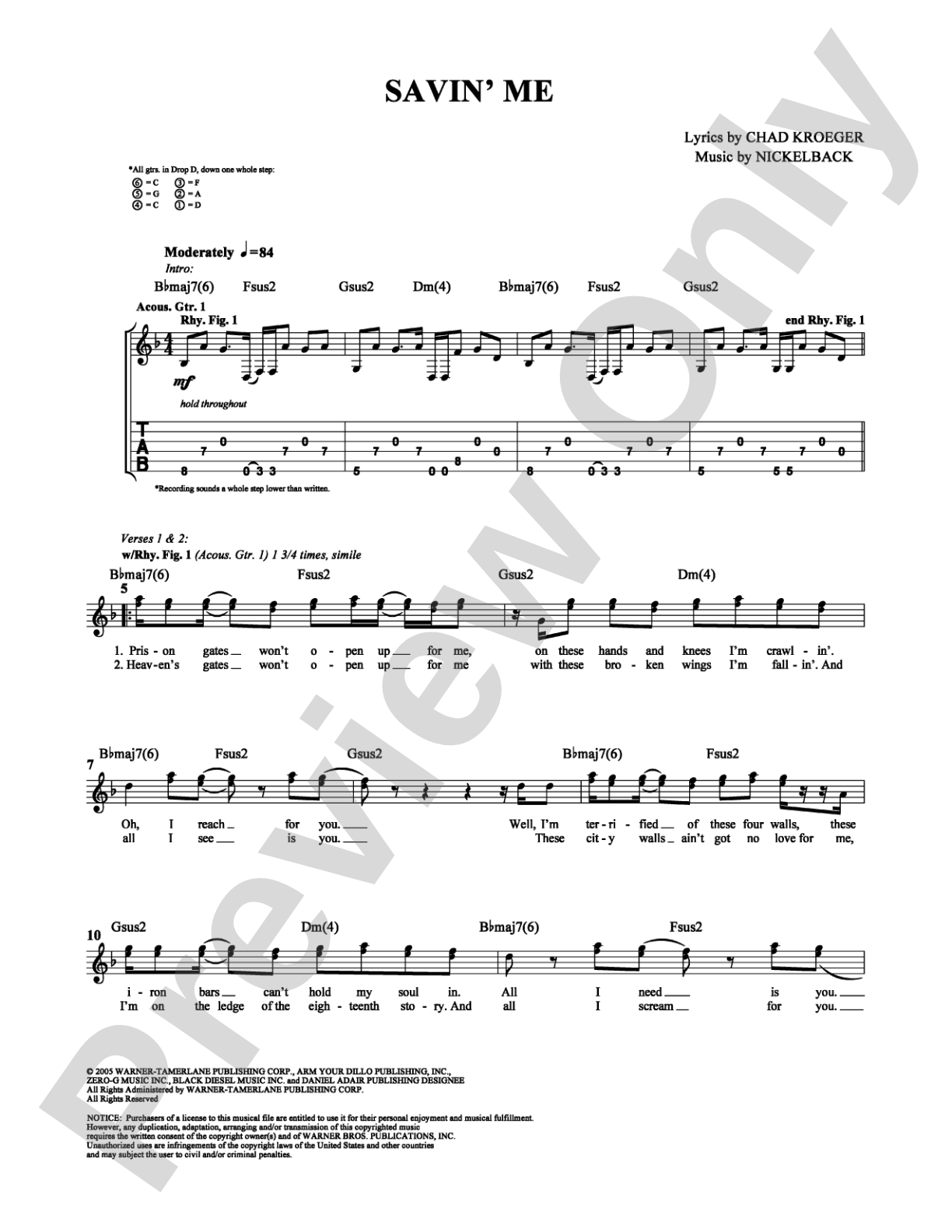 Savin' Me: Guitar TAB Digital Sheet Music