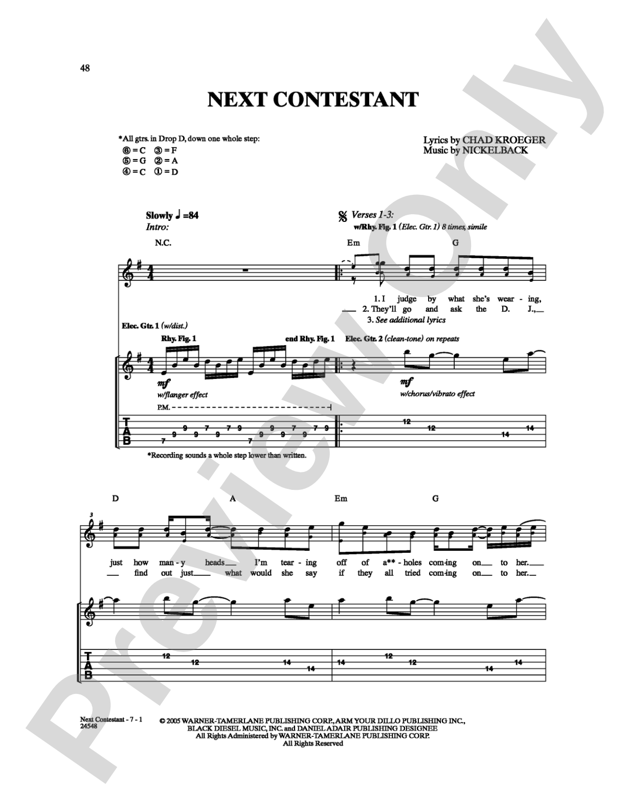 Next Contestant: Guitar TAB Digital Sheet Music