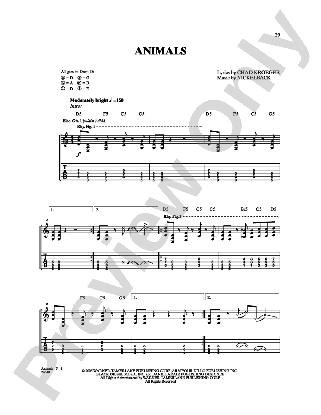 Animals: Guitar TAB Digital Sheet Music