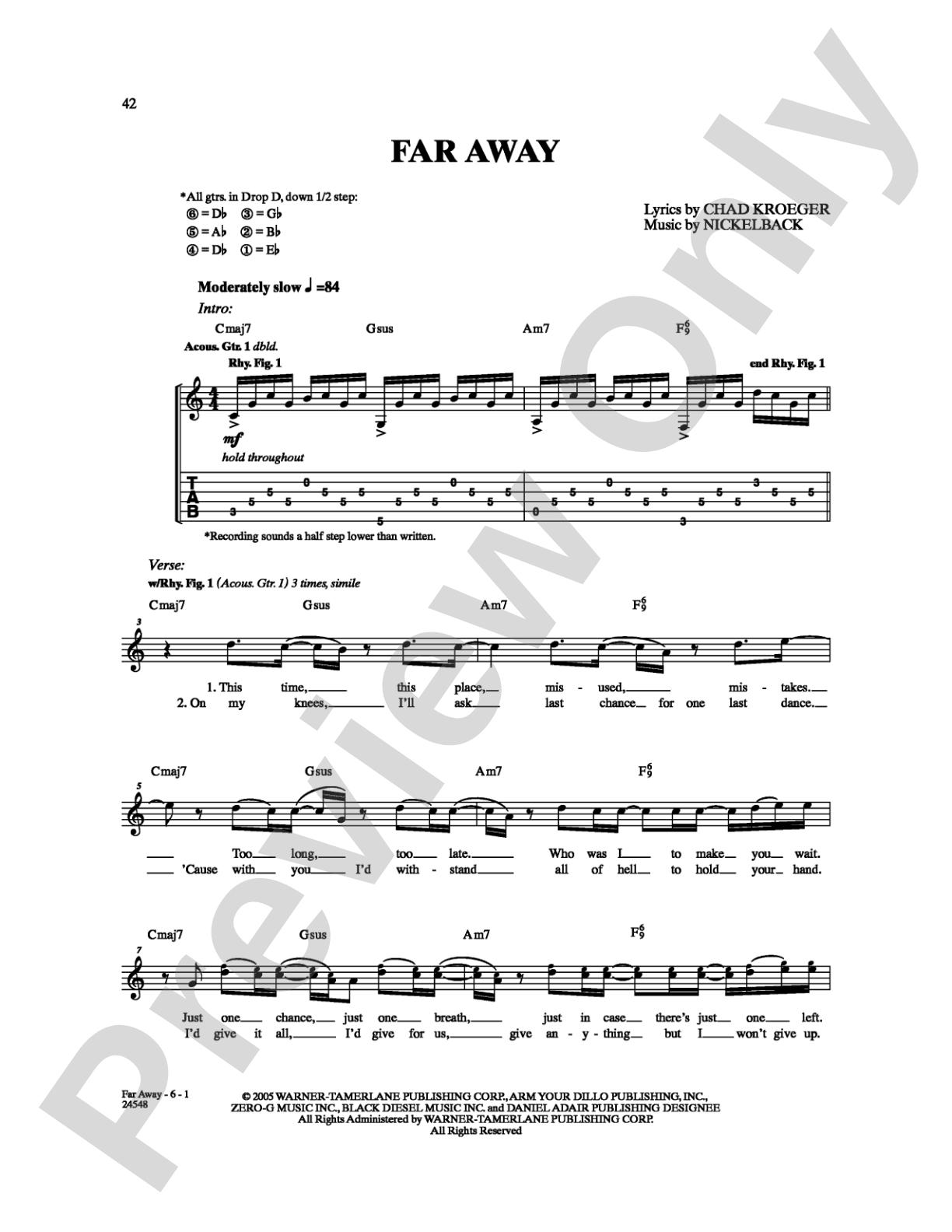 Far Away: Guitar TAB Digital Sheet Music