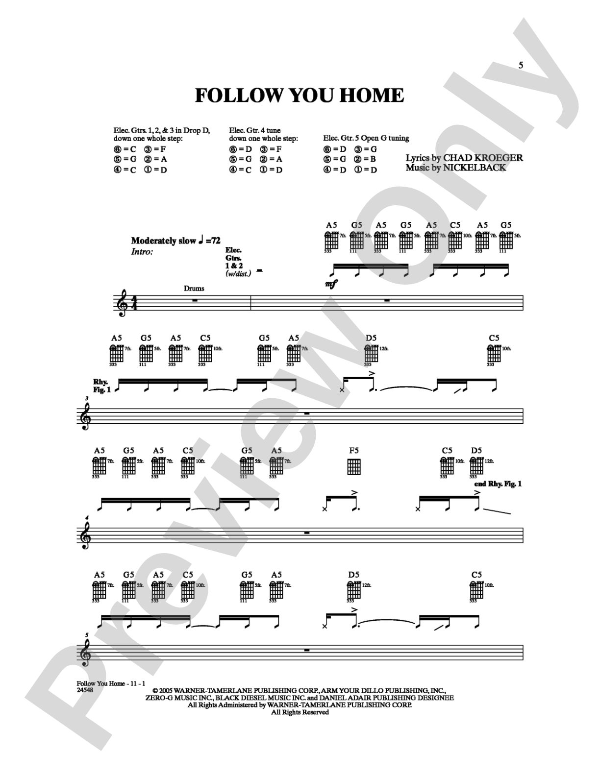 Follow You Home: Guitar TAB Digital Sheet Music