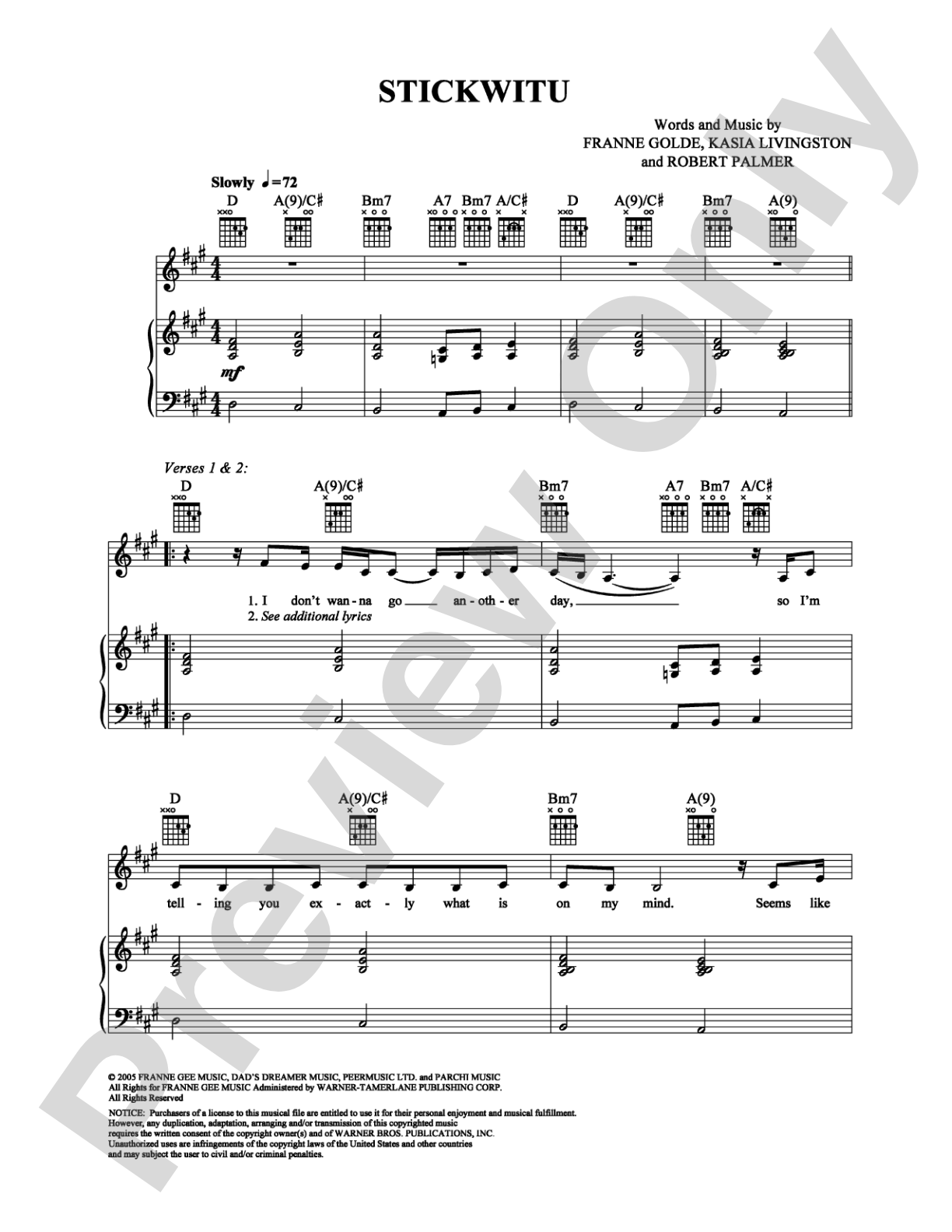 Stickwitu: Piano/Vocal/Chords Digital Sheet Music