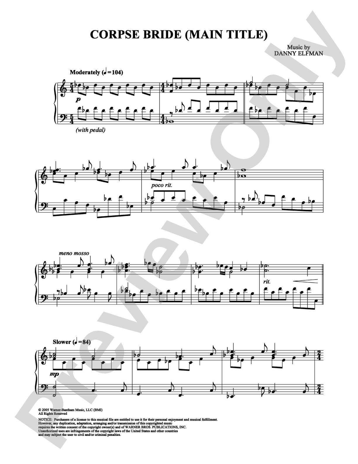 Corpse Bride (Main Title): Piano Digital Sheet Music