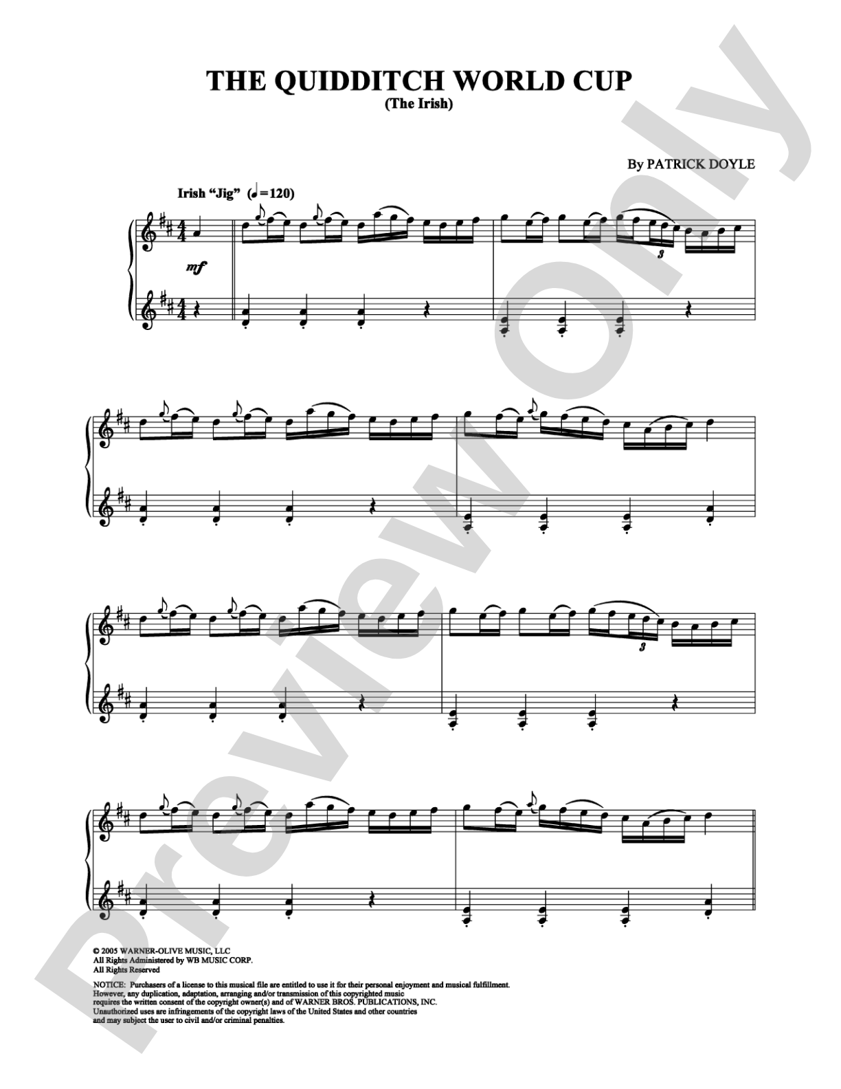 The Quidditch World Cup (The Irish): Piano Digital Sheet Music