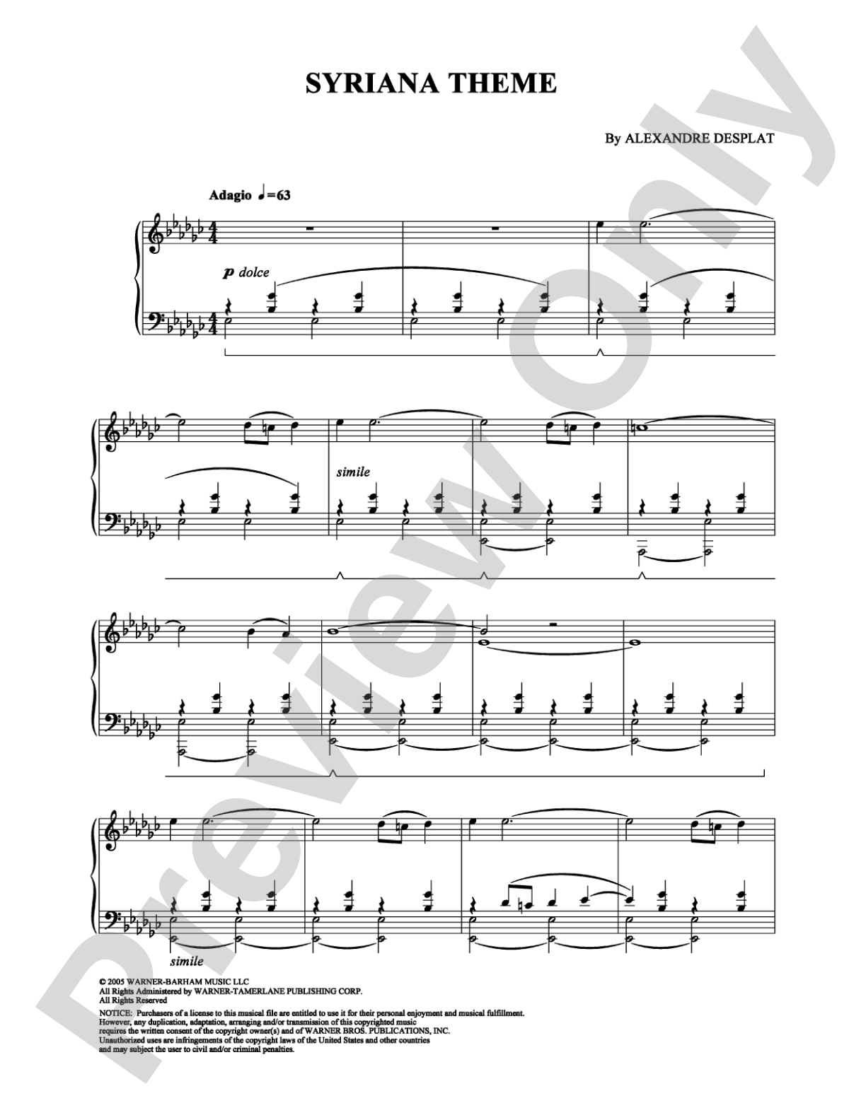 Syriana Theme: Piano Digital Sheet Music