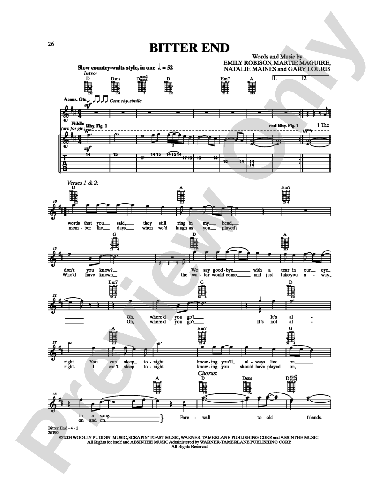 Bitter End: Guitar TAB Digital Sheet Music